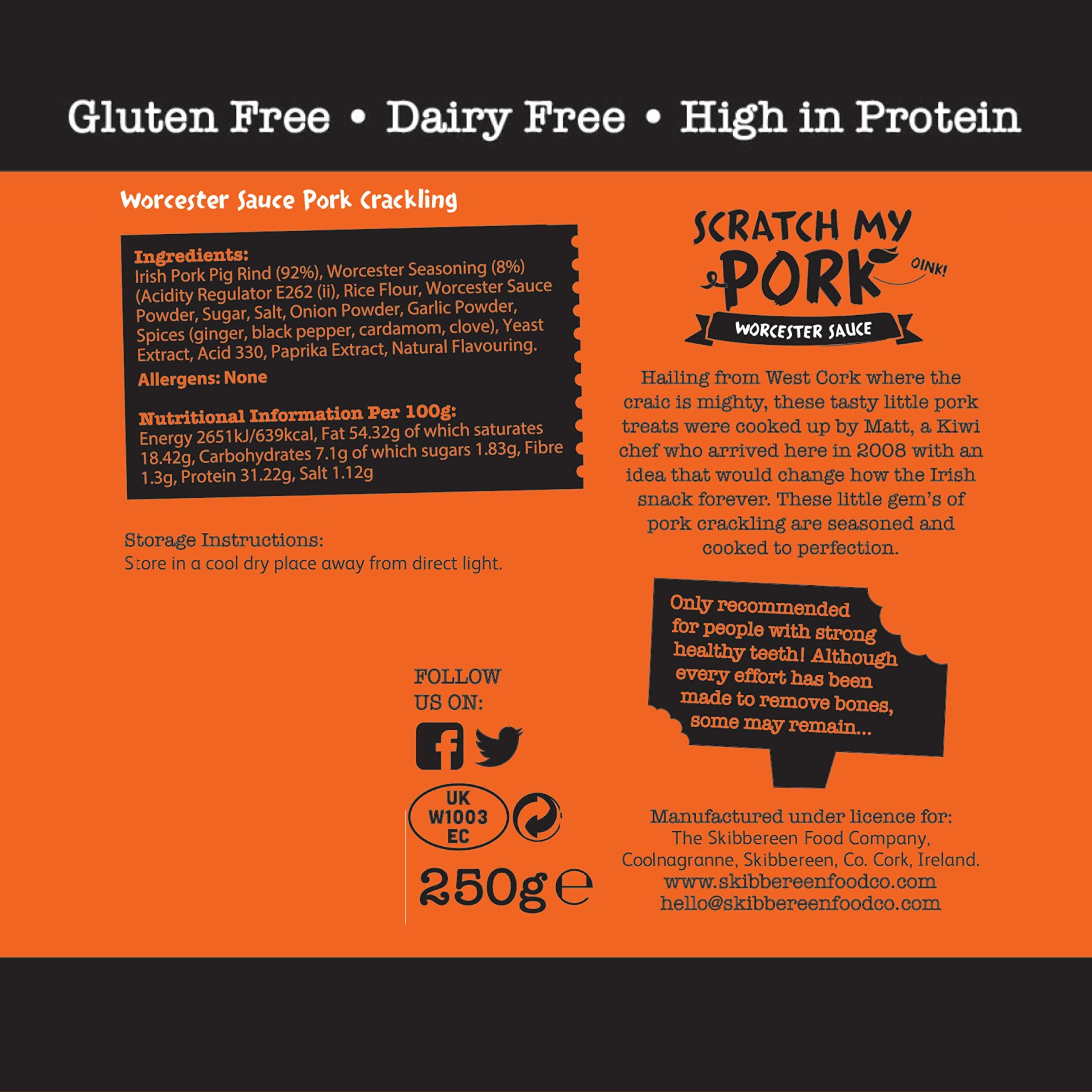 The Skibbereen Food Company Worcester Sauce Pork Crackling - Gluten Free, Keto Friendly, 250g Bulk Bag 4