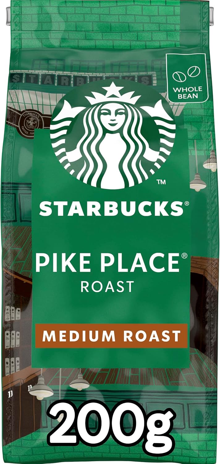 STARBUCKS Pike Place Roast - Medium Roast Whole Bean Coffee 200g (Pack of 6)