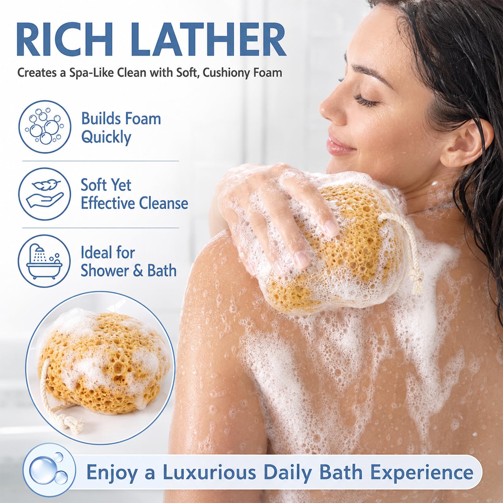 Admygo Bath Sponge - 2 Pack Yellow Exfoliating Body Sponge for Rich Foam & Gentle Cleansing 3