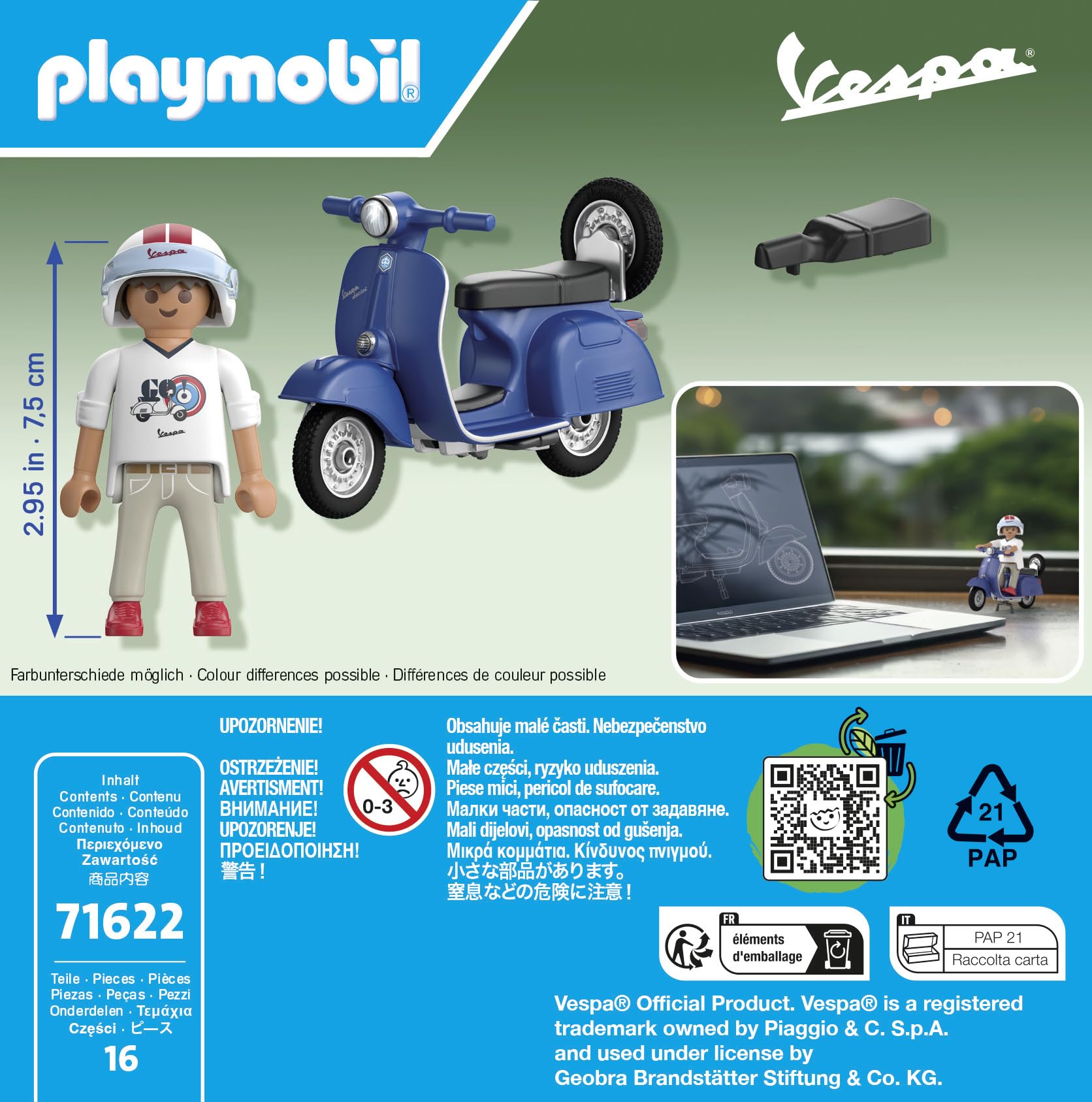 Playmobil 71622 Cars: 1969 Vespa 150 Sprint Veloce Blue - Vehicle Playset for Ages 5+ 6