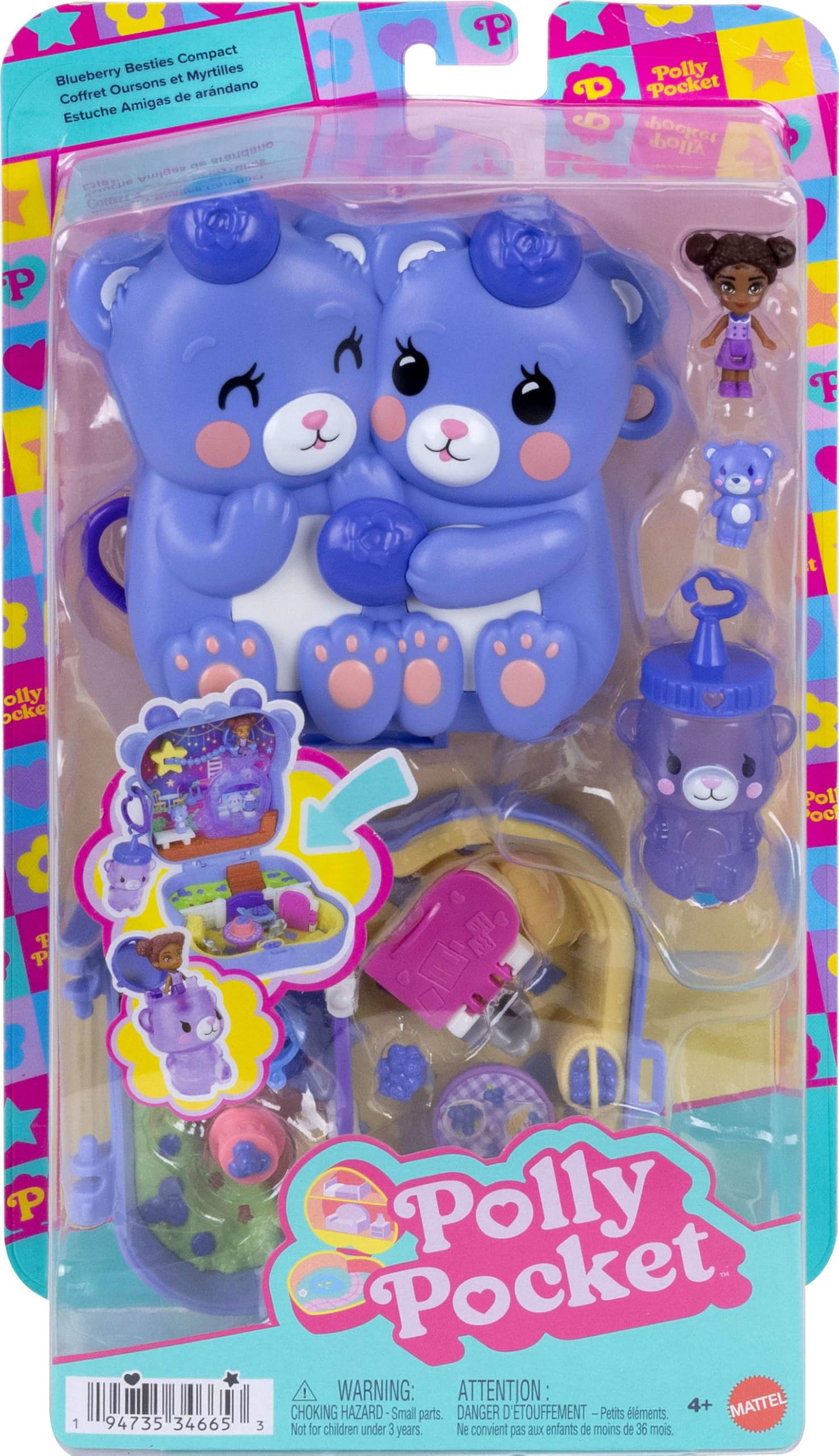 Polly Pocket Blueberry Besties Compact Playset - Includes 1 Micro Doll & 8 Accessories | Ages 4+ 6