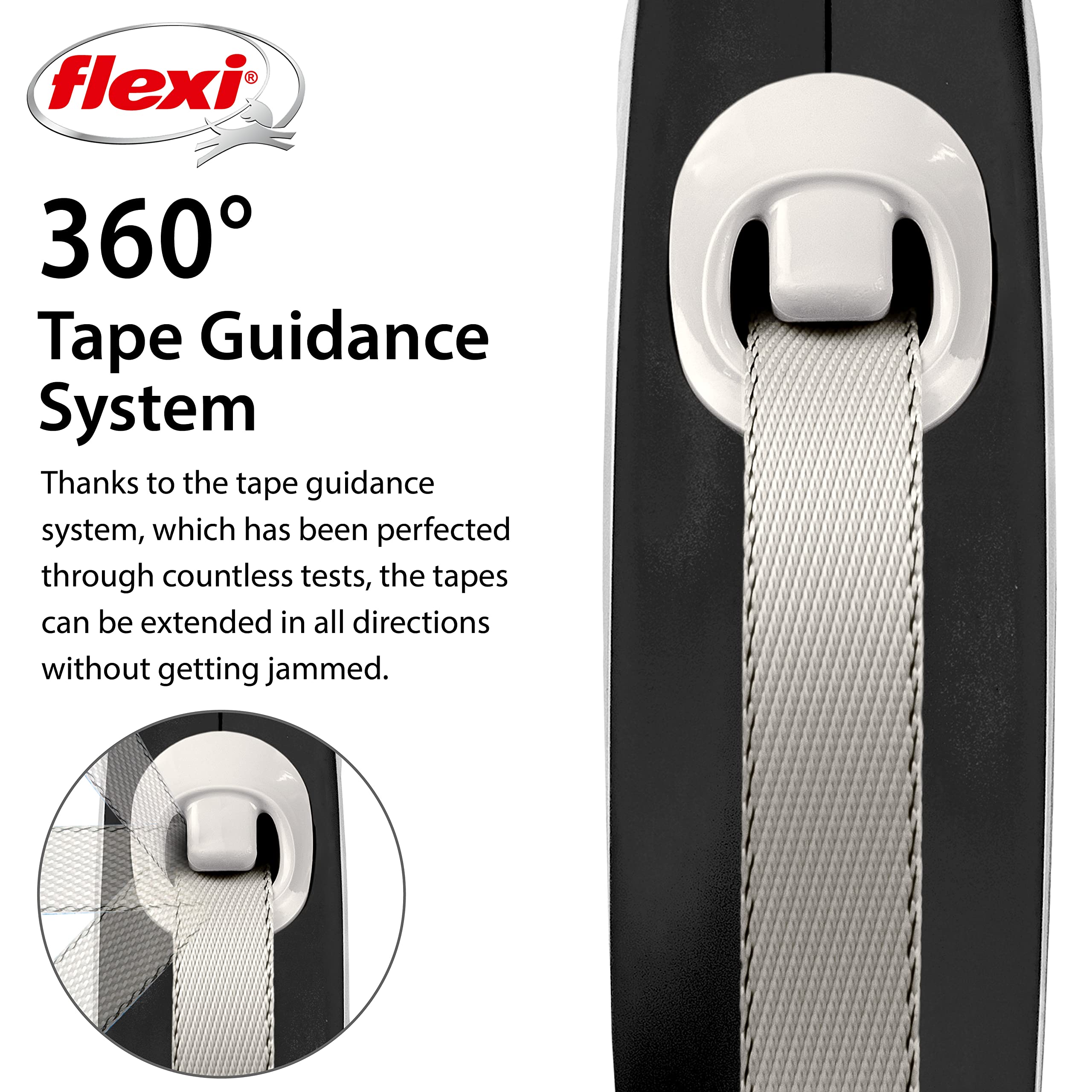 flexi New Comfort Tape Retractable Dog Lead - 8m Tape | Up to 50kg/110lbs | Grey & Black 3