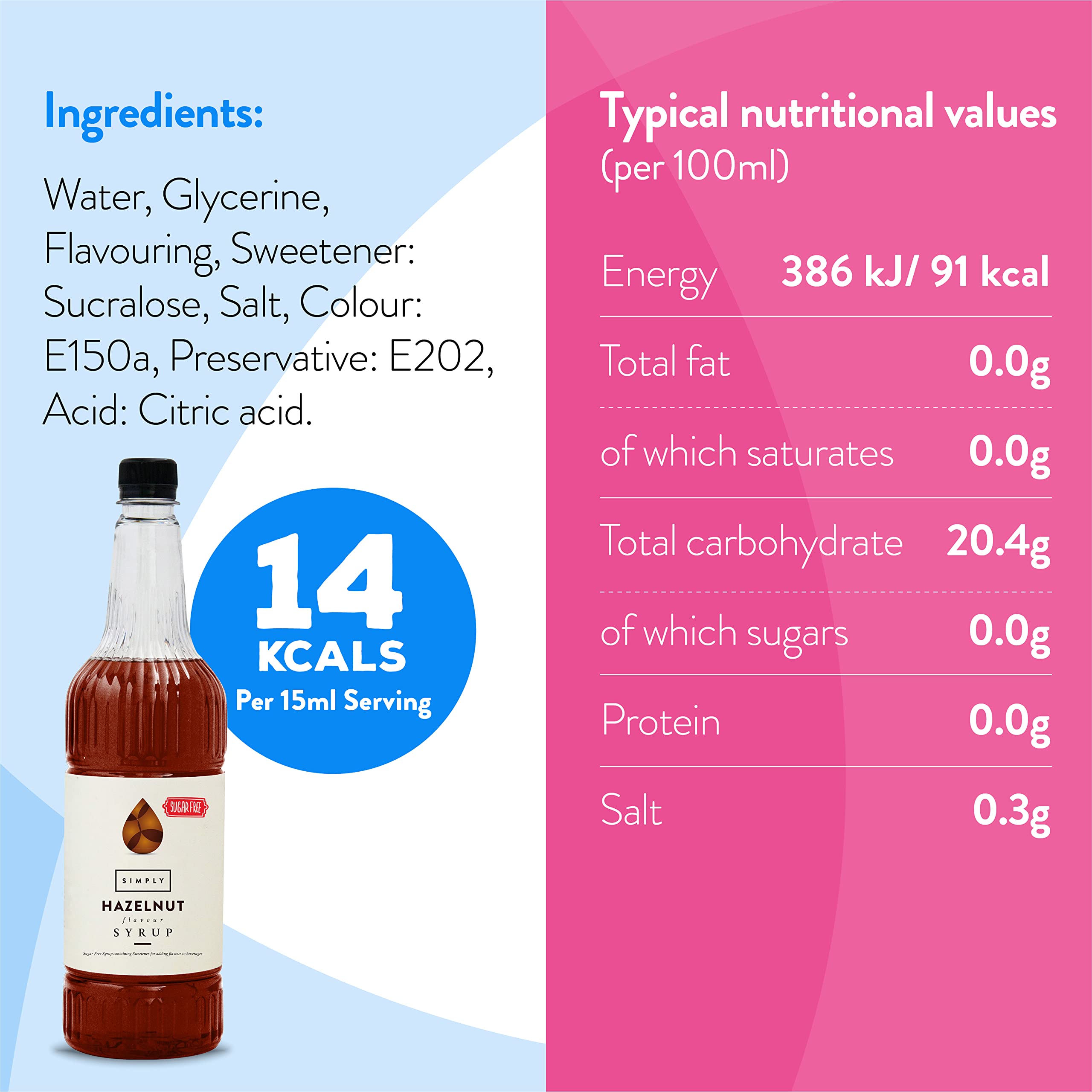Simply Sugar Free Hazelnut Syrup - Low Calorie, Vegan, Nut Free | 1 l Liquid 3