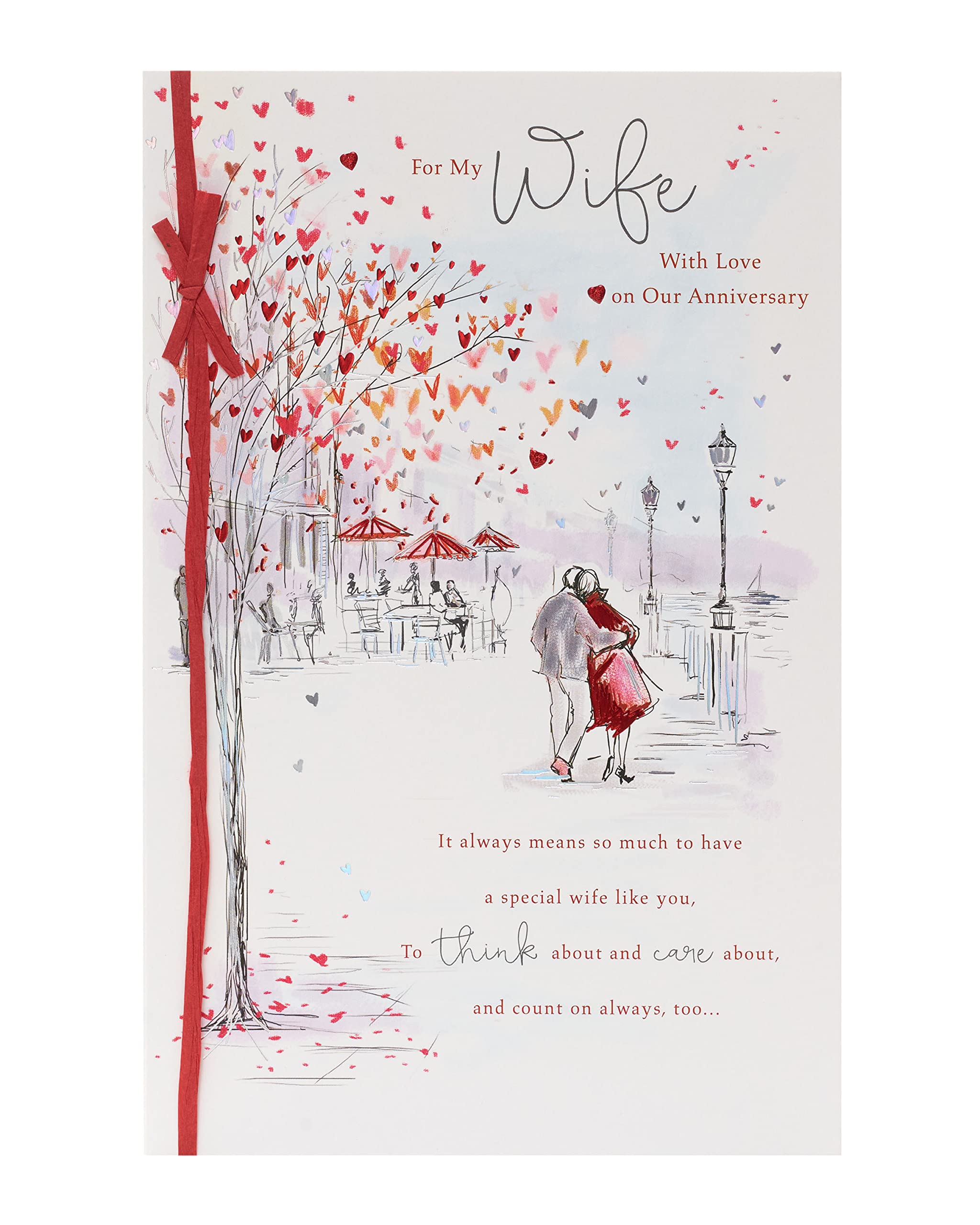 UK Greetings Anniversary Card for Wife | Heartfelt Design with Red Foil & Bow | FSC Certified 1