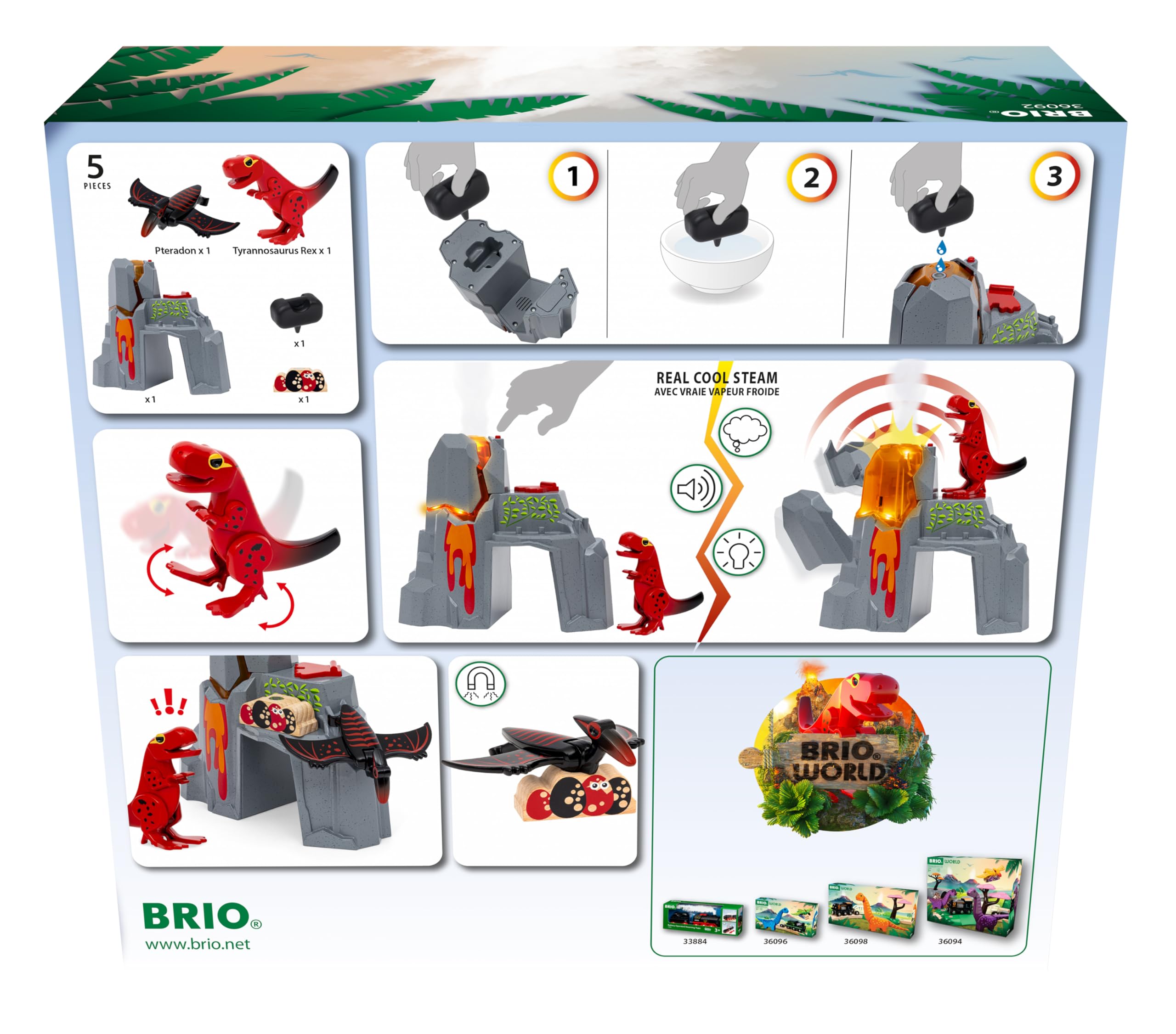 BRIO World Dinosaur Erupting Volcano Playset | Ages 3+ | Includes 2 Dinosaurs 3