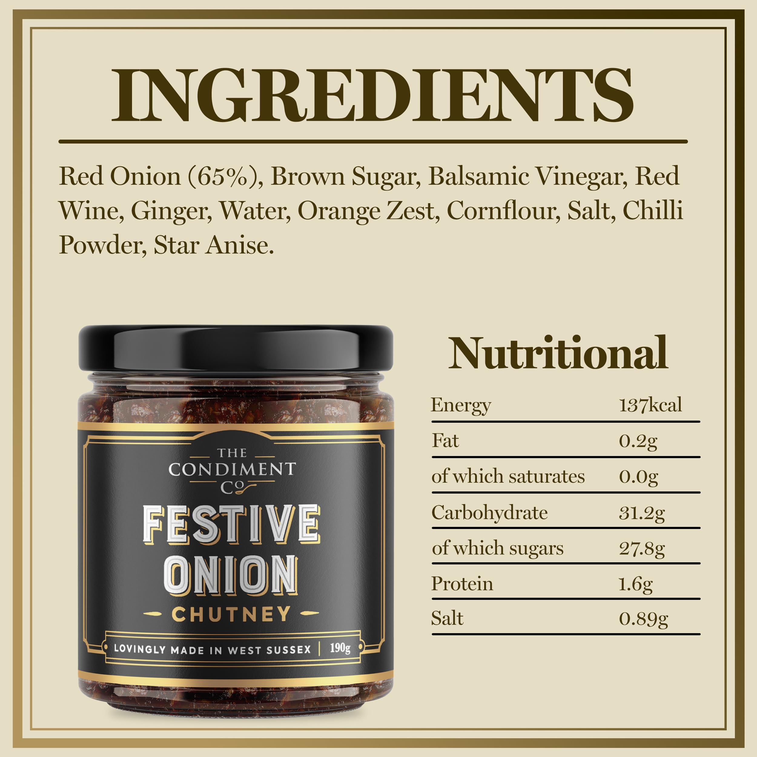 The Condiment Company Festive Onion Chutney - 190g Rich Caramelised Christmas Chutney 2