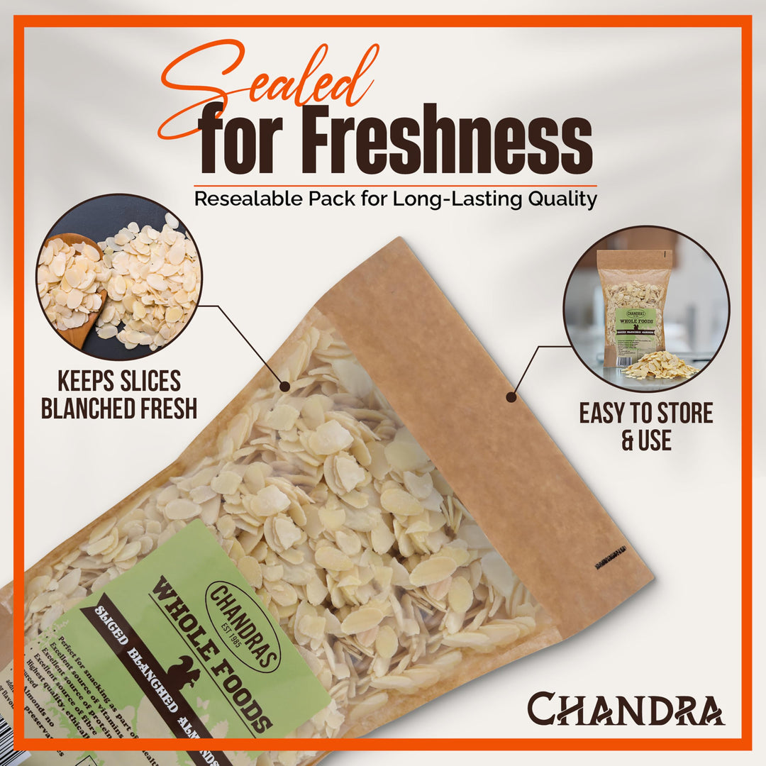 Chandra Whole Foods - Almond Flakes 1KG – Blanched & Sliced Almond Slivers