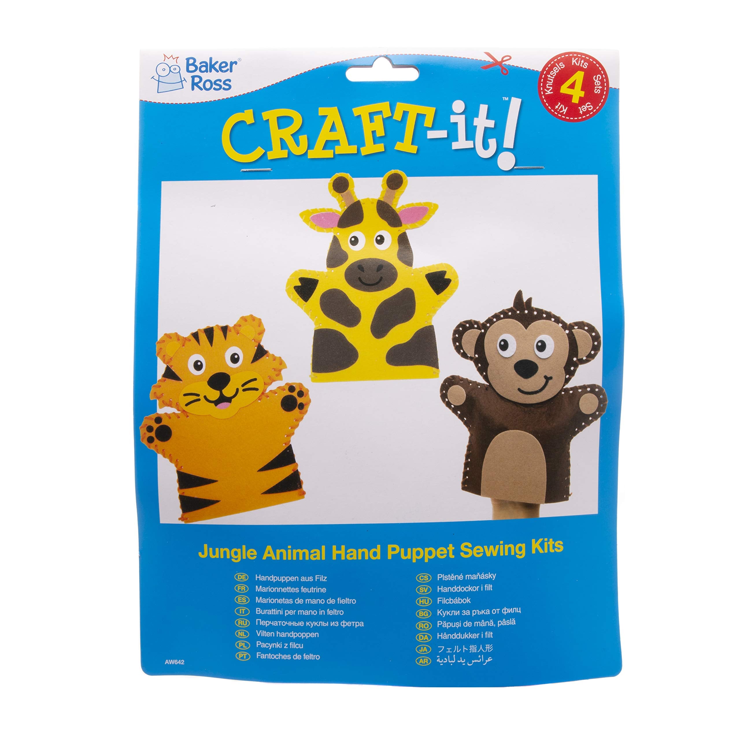 Baker Ross Jungle Animal Hand Puppet Sewing Kits - Pack of 4, 20-23cm Height 5