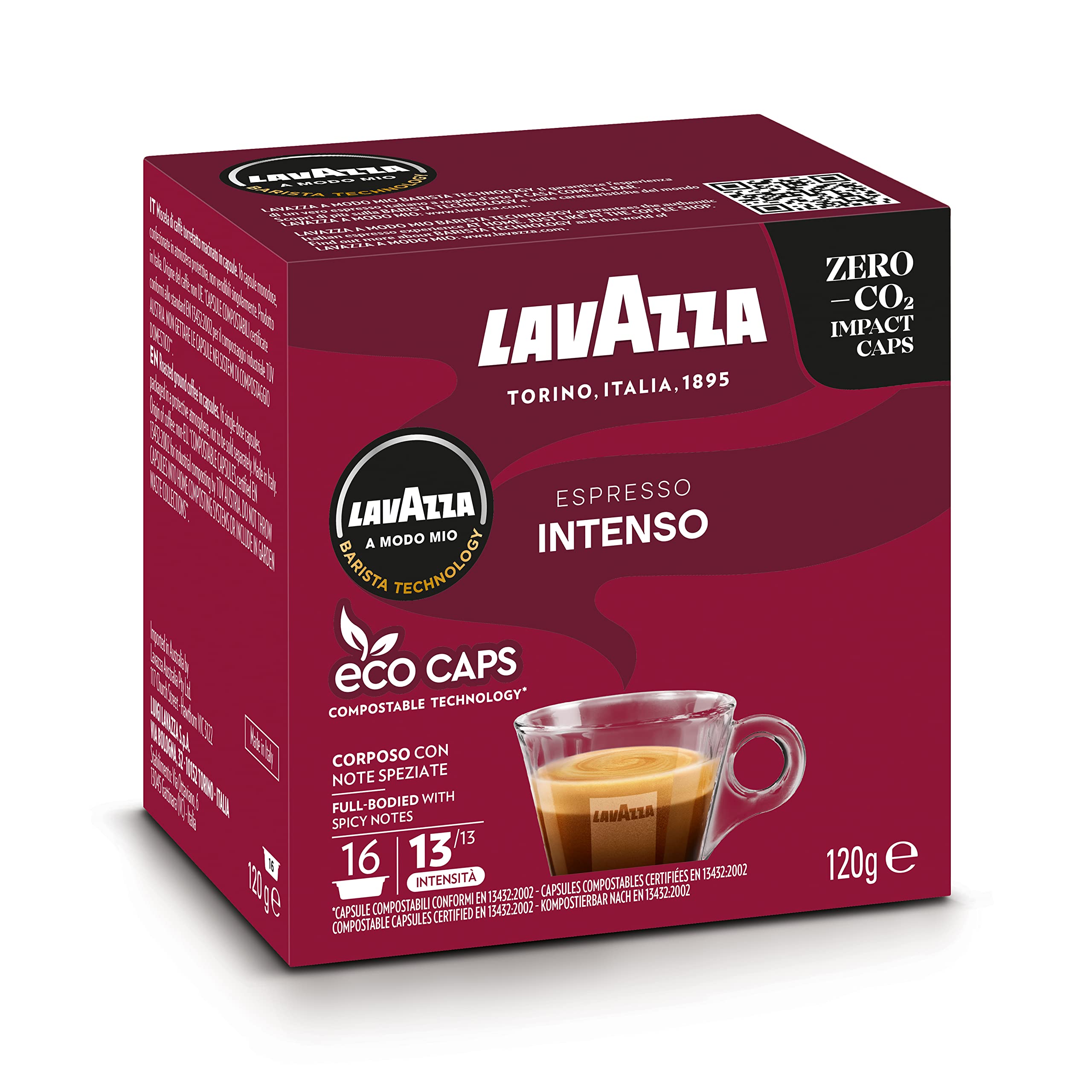 Lavazza A Modo Mio Espresso Intenso Coffee Capsules - Arabica/Robusta Blend, Intensity 13/13, 16 Count