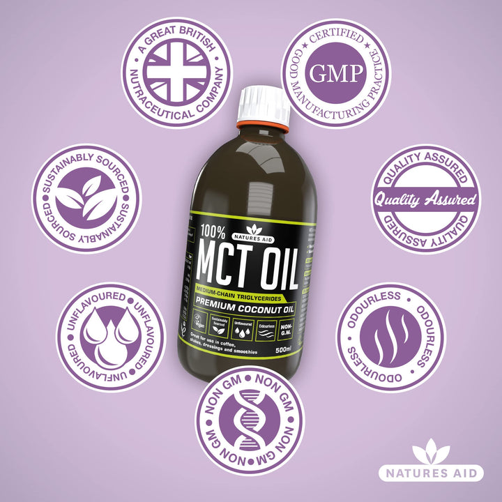 Natures Aid 100% MCT Oil 500ml - Premium Coconut MCT - Keto Friendly - Vegan, Non-GMO, Gluten-Free