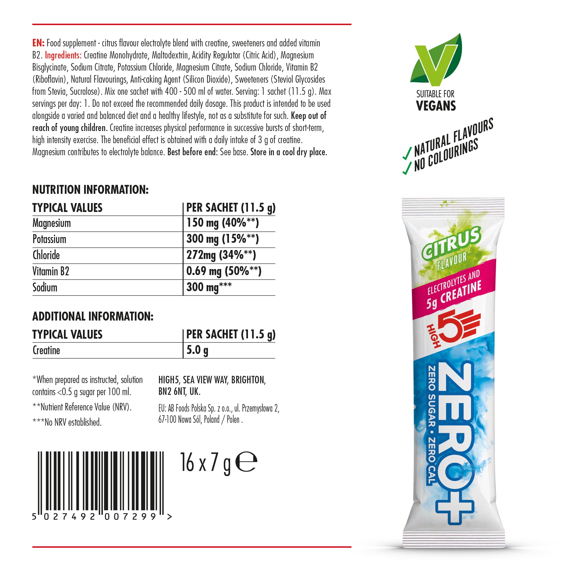 HIGH5 Zero+ Creatine & Electrolytes Hydration Sachets - Sugar Free | 16 x 11.5g Powder 2