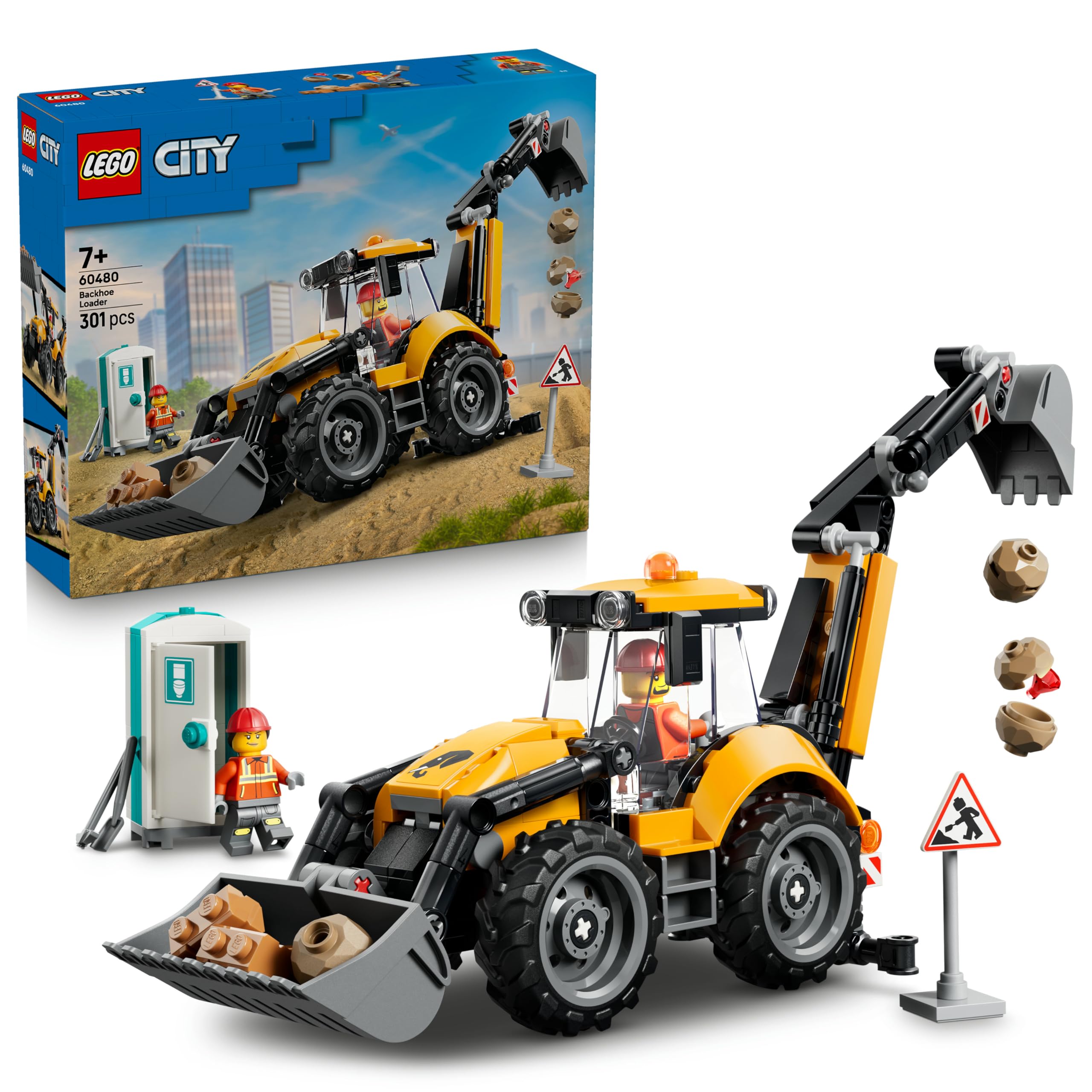 LEGO City Yellow Backhoe Loader Construction Vehicle Set 60480 for Ages 7+ 1