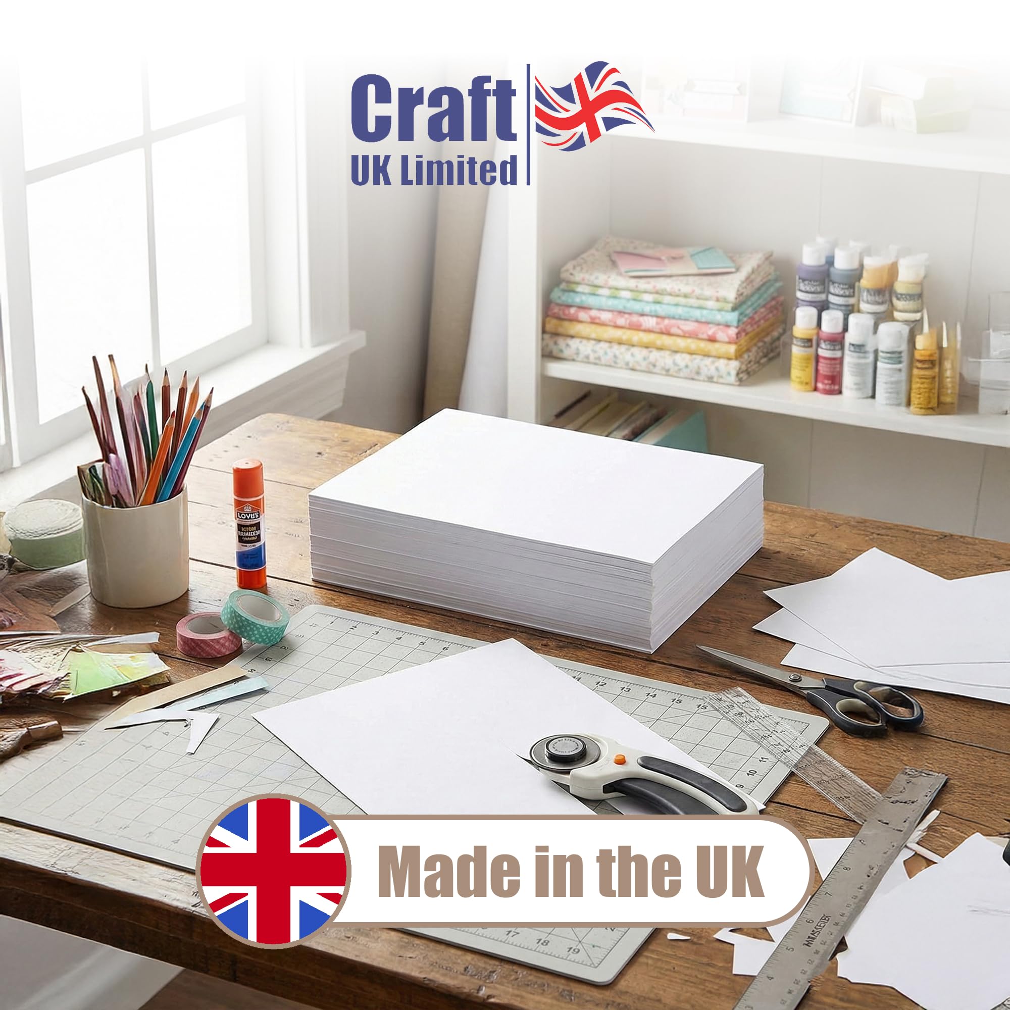 Craft UK W121 Hammered Card Stock - White | A4 | 300 gsm | 100 Sheets