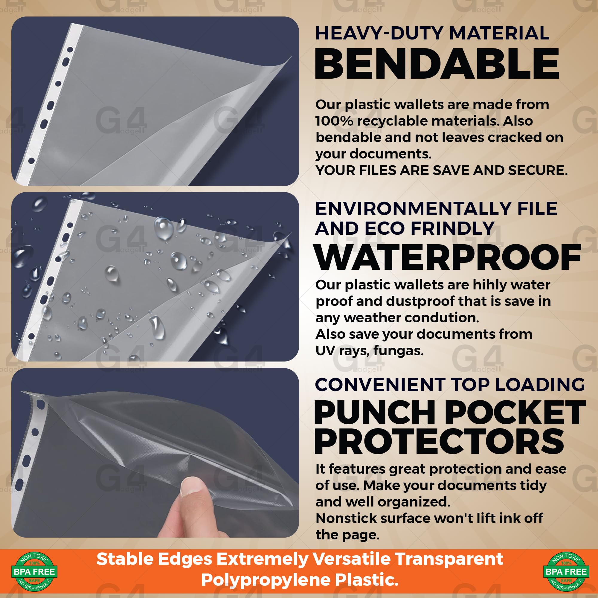 G4GADGET A4 Punched Sheet Protectors - 200 Pack | 30 Micron Polypropylene | Frost Finish 6