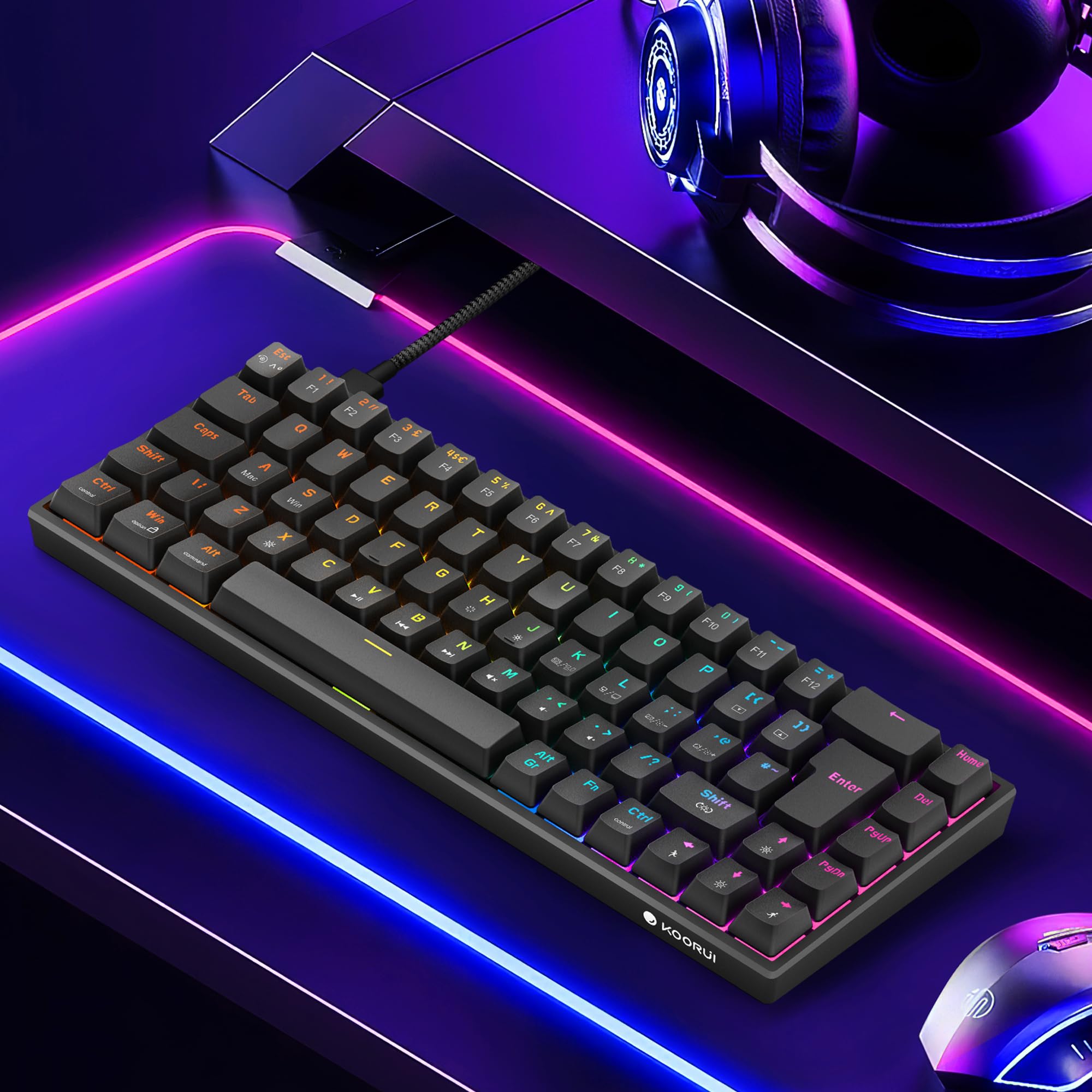 KOORUI MKC01 69-Key 60% Mechanical Gaming Keyboard with RGB Backlighting | Red Switch | USB-C 6