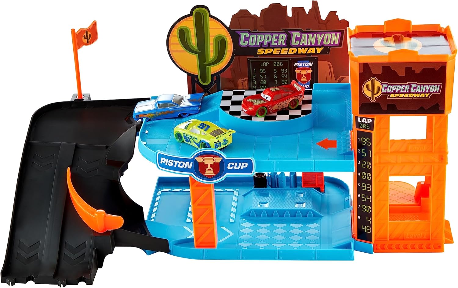 Mattel Disney and Pixar Cars Glow Racers Playset & 3 Toy Cars - Copper Canyon Glowing Garage 2