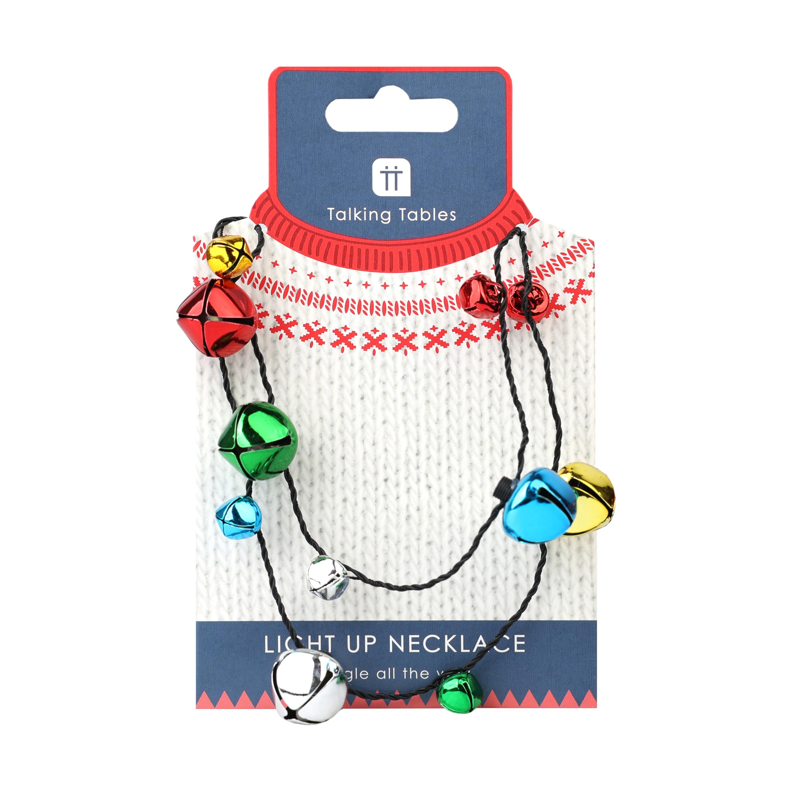 Talking Tables Christmas Light Up LED Necklace with Jingle Bells - Party Costume Accessory for Holiday Events 1
