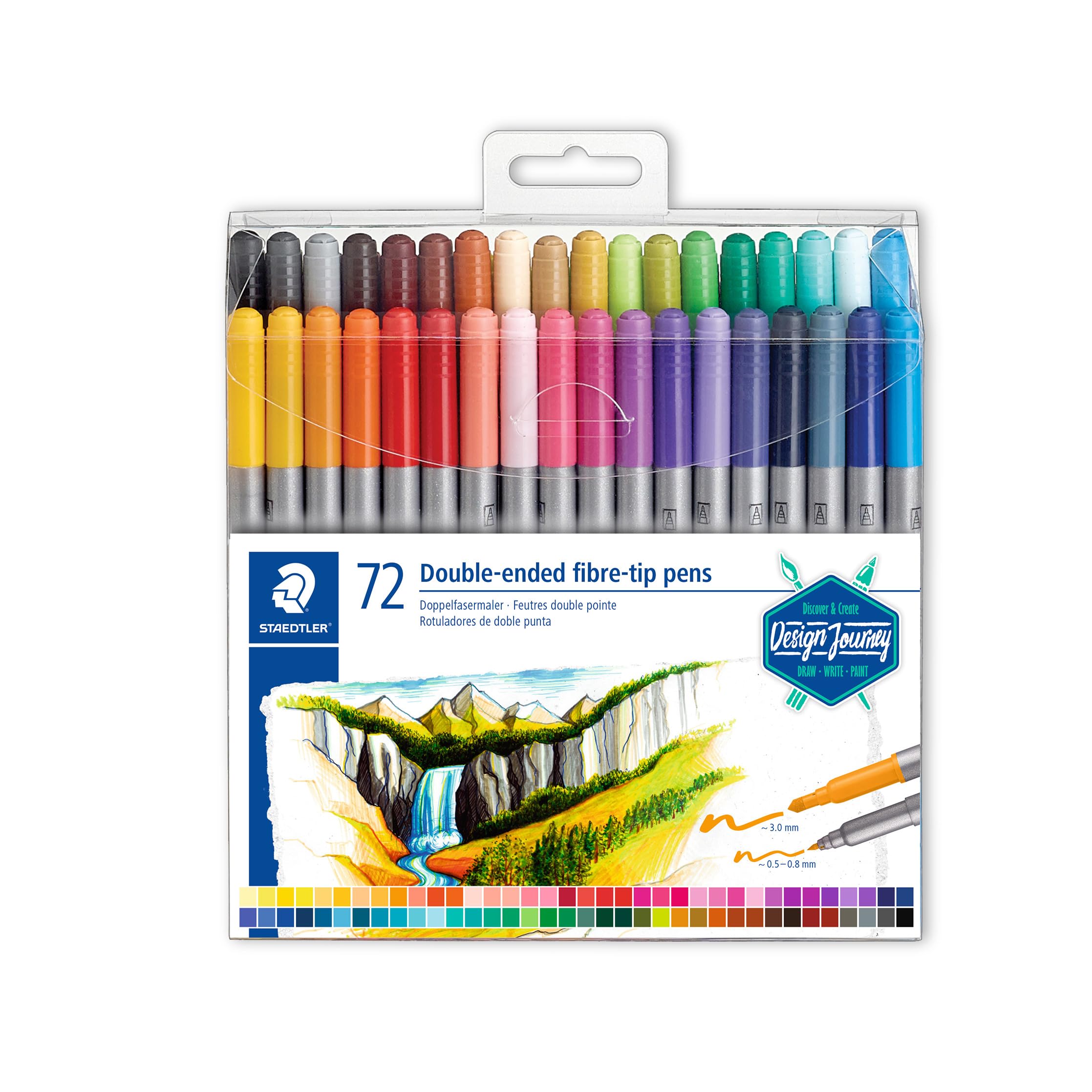 STAEDTLER Design Journey 3200 TB72 Double-Ended Fibre-Tip Pens | 120 Colours | 0.5-0.8mm & 3.0mm