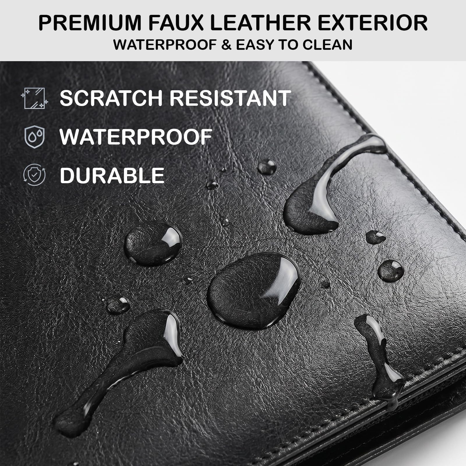 NEWYES A4 Zippered PU Leather Travel Portfolio - Black, Waterproof | 5 Card Slots, Pen Holder 5