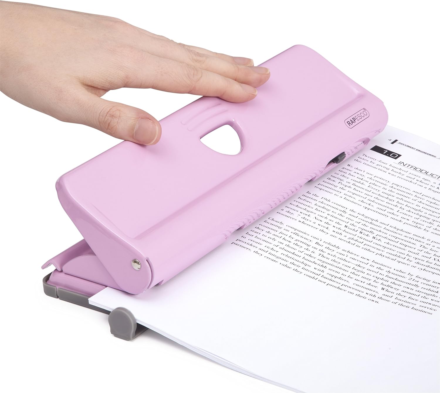 Rapesco 1347 720 4-Hole Punch, 22 Sheet Capacity, Candy Pink 3