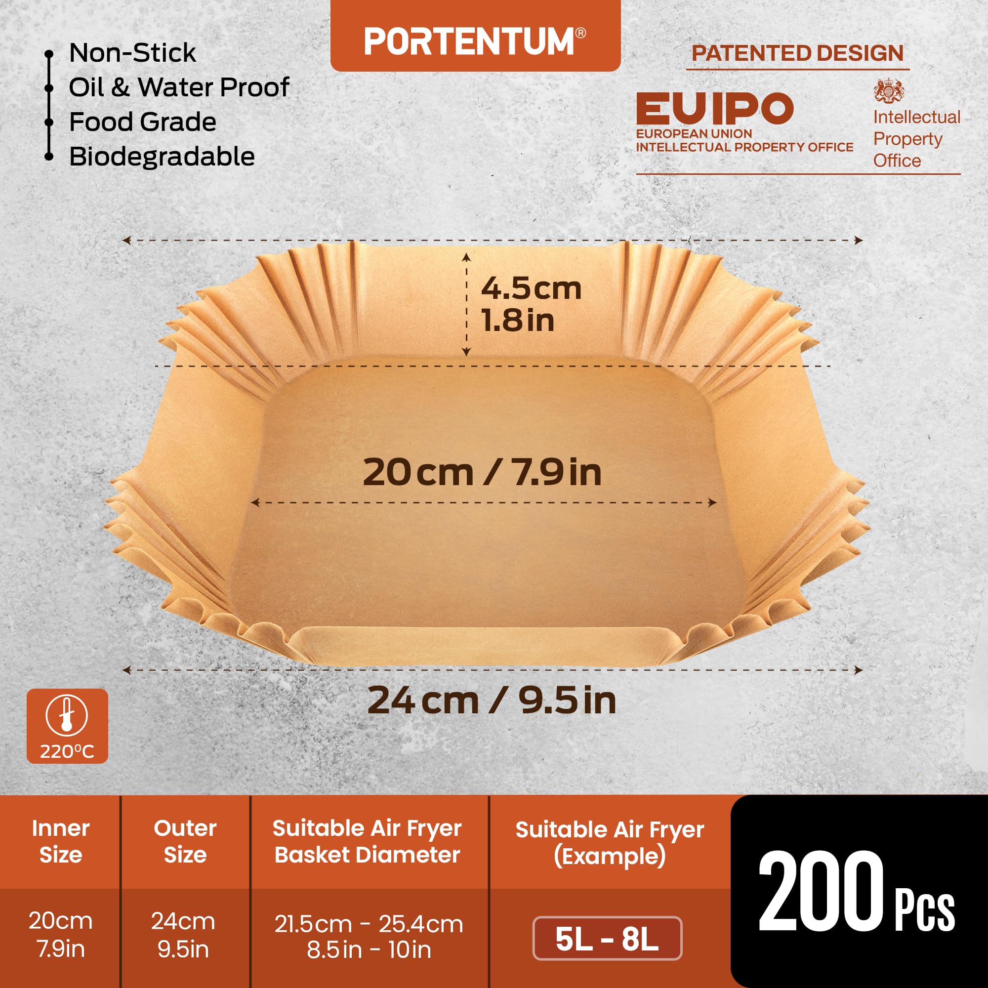 PORTENTUM Air Fryer Liners - 200PCS Disposable, Unbleached, Greaseproof | BPA Free | Food Grade Certified 3