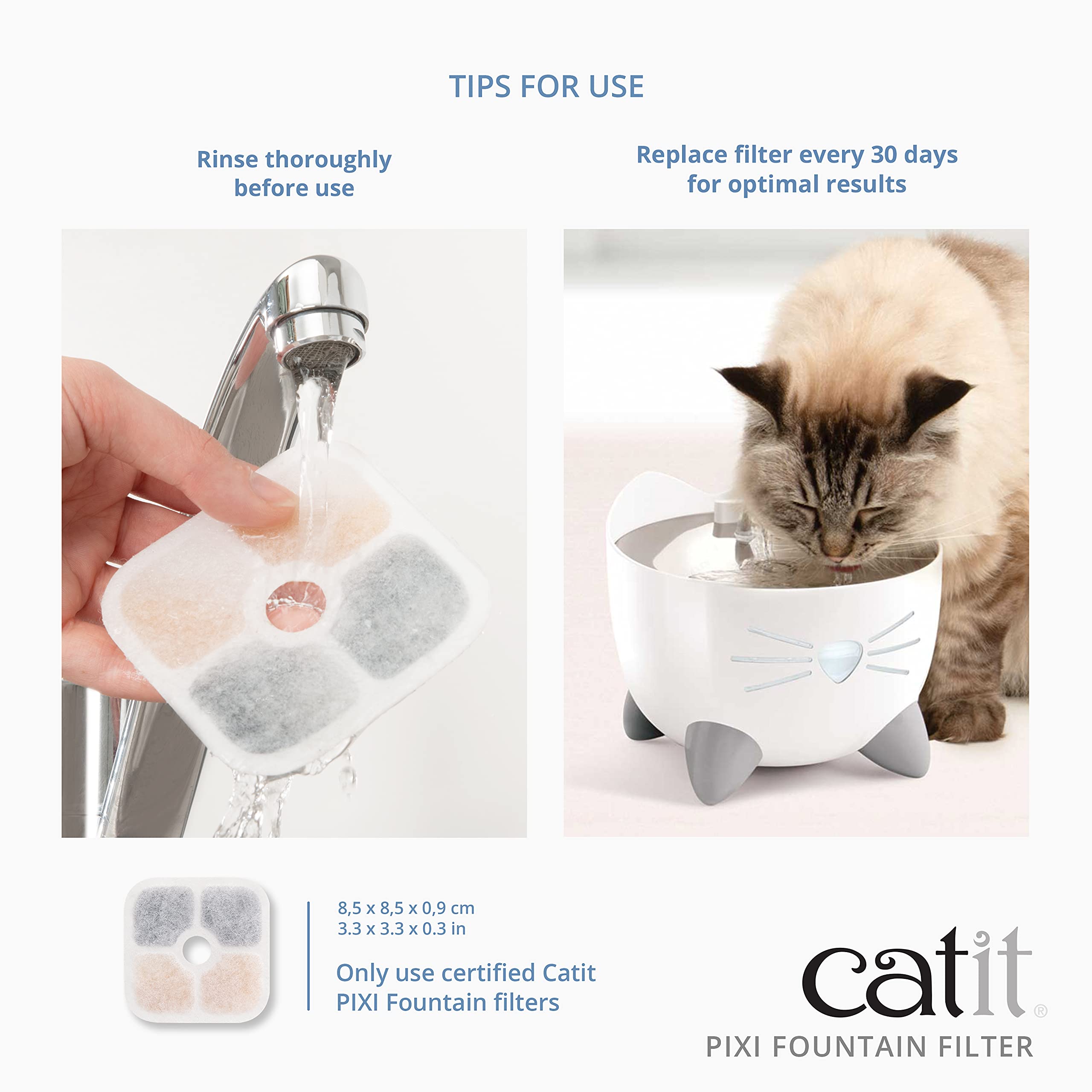 Catit Genuine PIXI Water Fountain Filter Cartridges - 3 Pack | Advanced Filtration 4