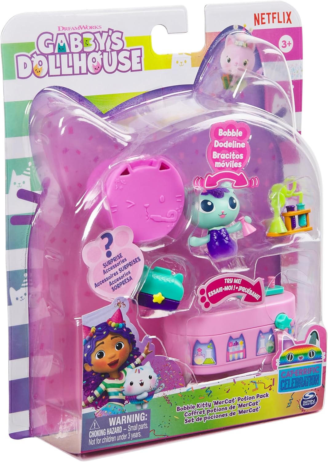 Gabby's Dollhouse MerCat Bobble Figure with Lab Table & Surprise Goggles - 5-Piece Playset 8