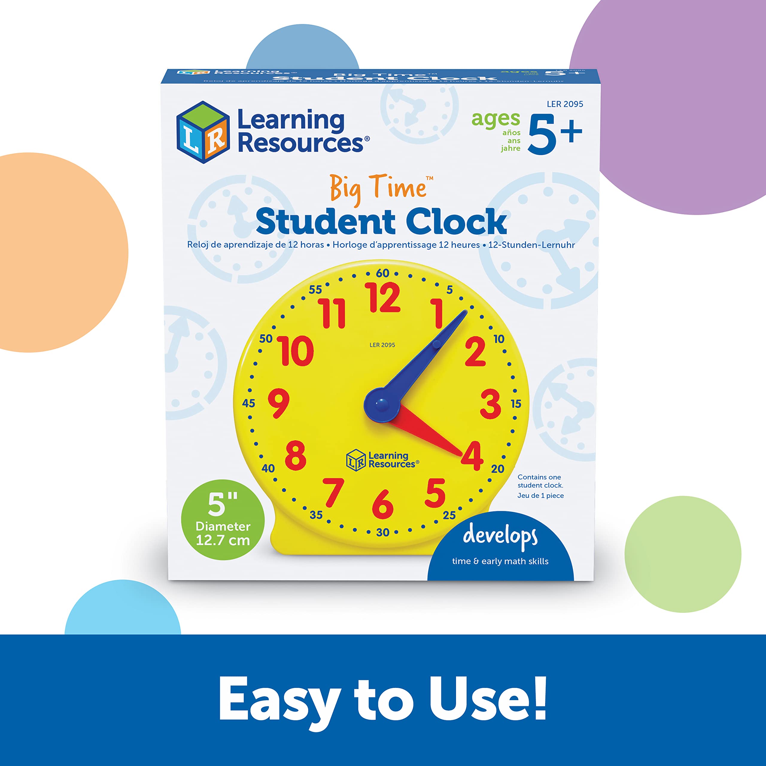 Learning Resources Big Time Student Clock - Hands-On Time Teaching Aid | Ages 5-9 | Colour-Coded 5