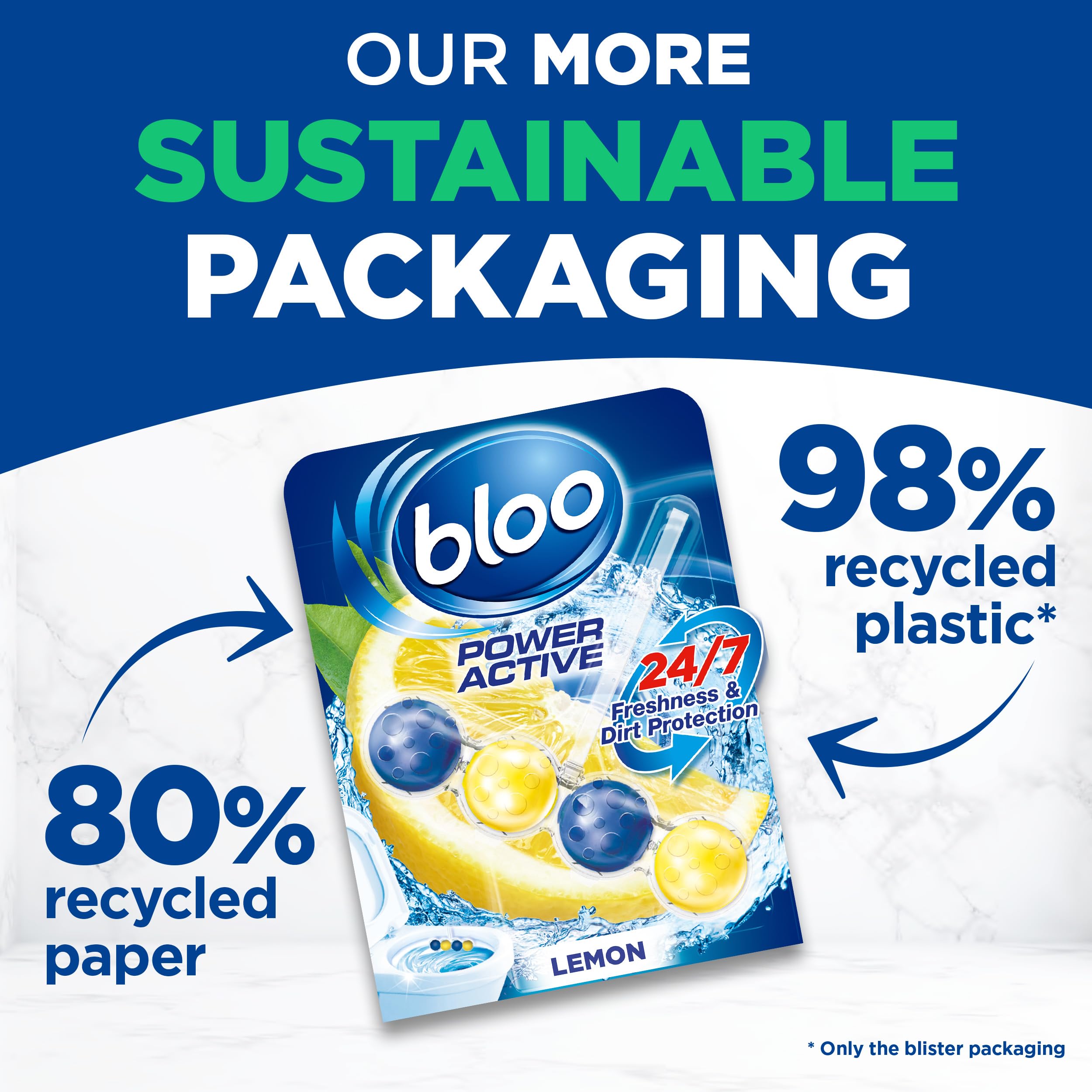 Bloo Power Active Toilet Rim Block Lemon Scent - 2 Count | Anti-Limescale & Cleaning Foam 6