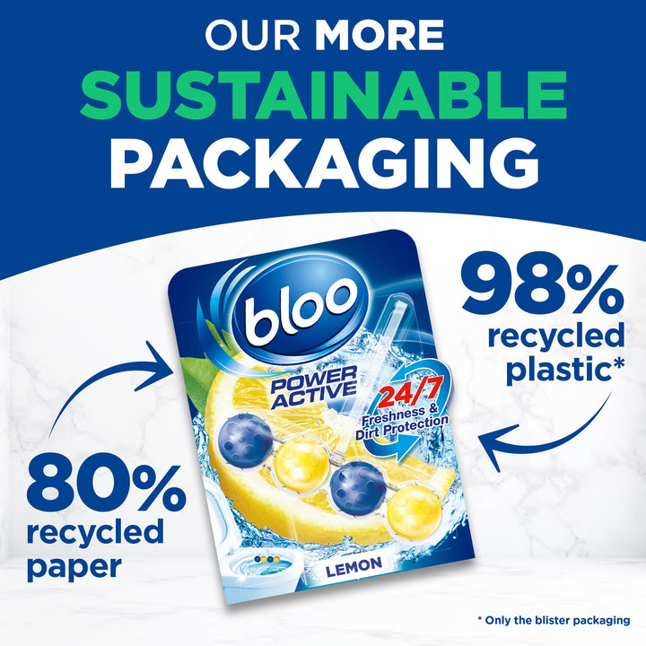 Bloo Power Active Toilet Rim Block XXL Pack (300g = 6x50g) - Fresh Lemon Scent