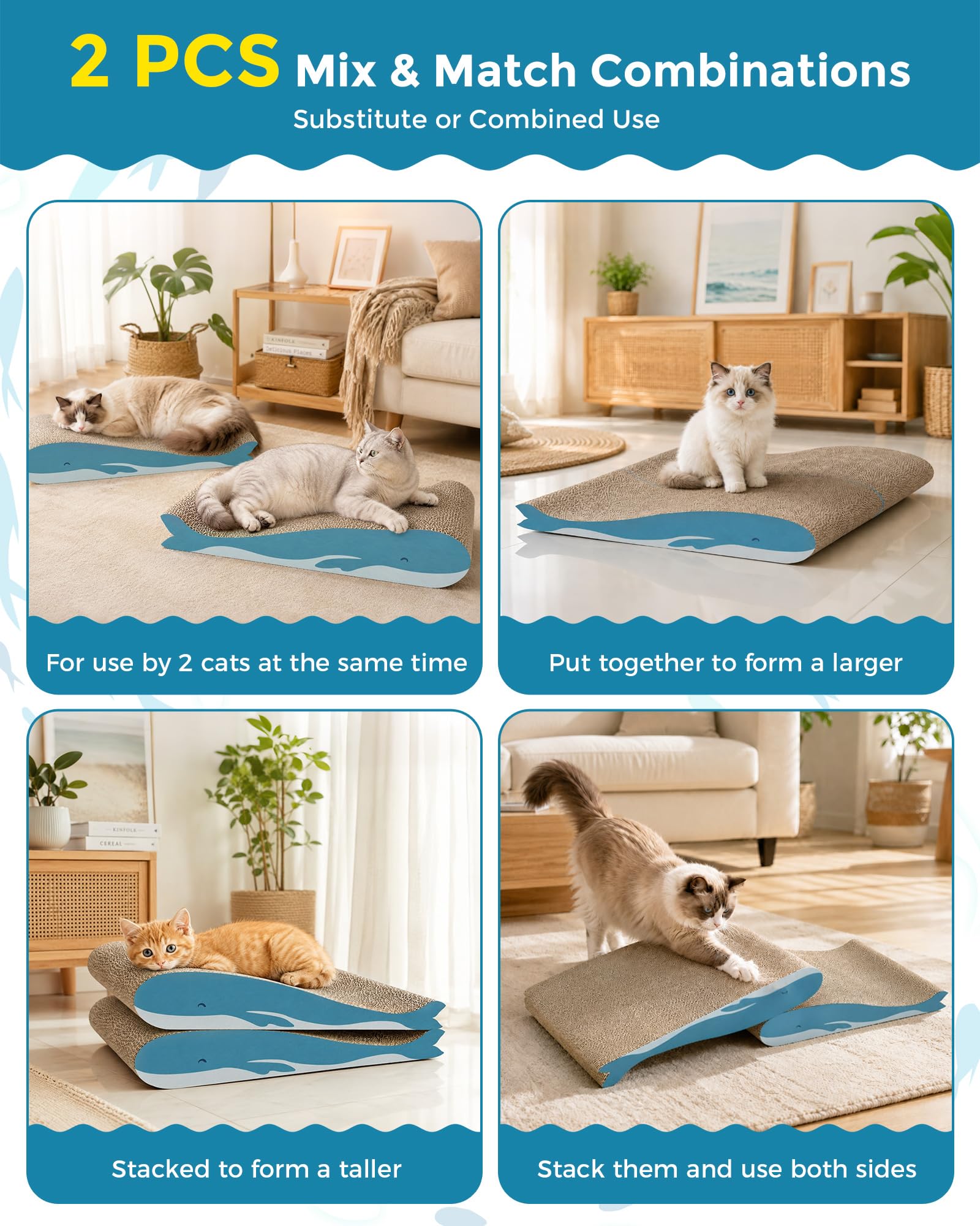 Dogat Cat Scratcher Board - 2 Pack | 42x30x6.5cm | Corrugated Cardboard 3