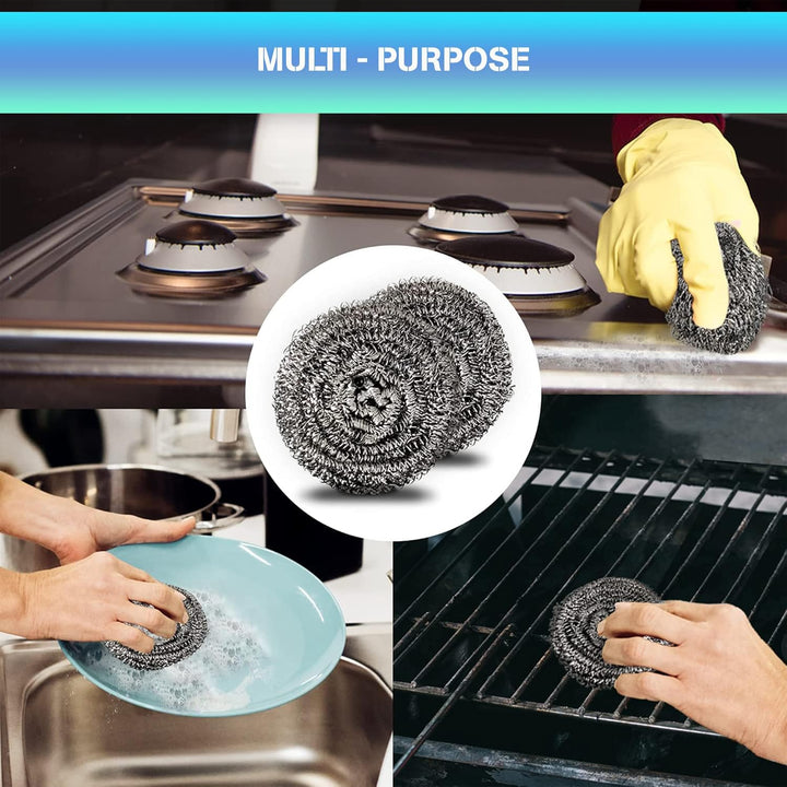 HomeSmith Stainless Steel Scourers – Pack of 6, Heavy Duty Cleaning Pads (HS-130)