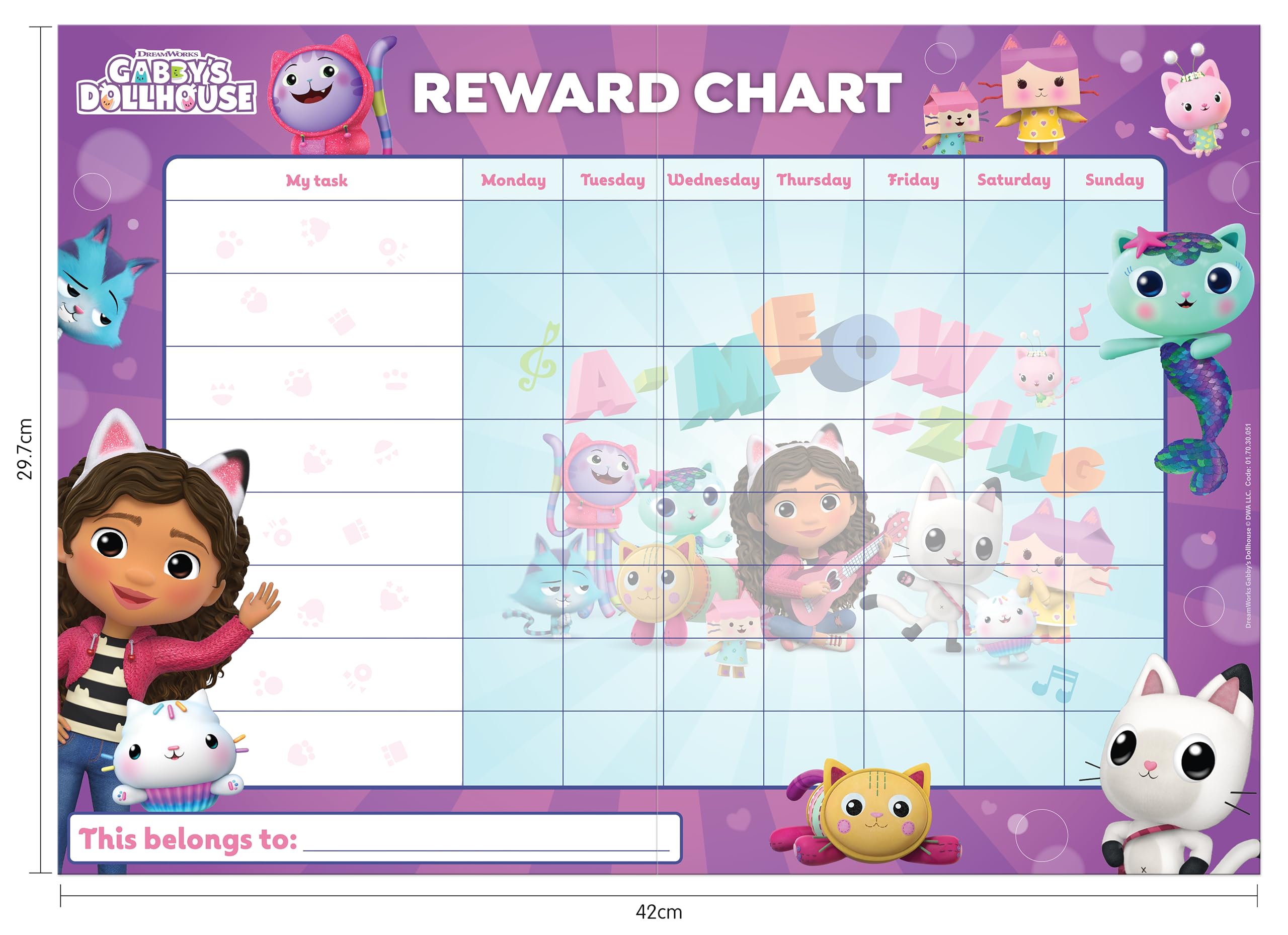 Gabby's Dollhouse Everyday Reward Chart with 56 Sparkly Stickers - Educational Behaviour Reward for Kids 4