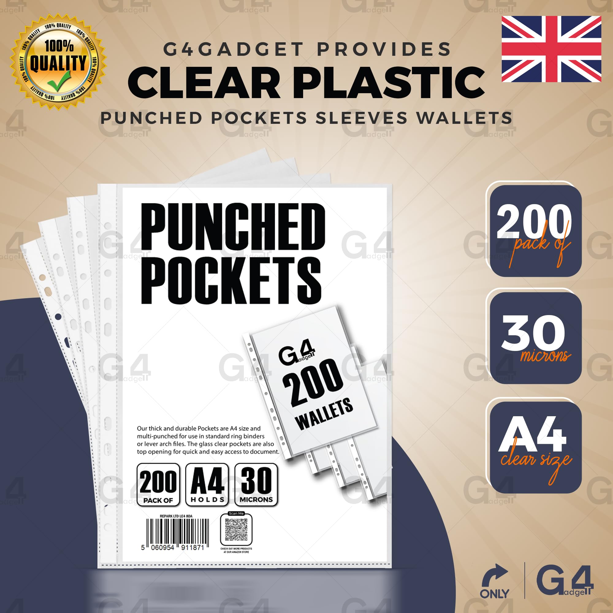 G4GADGET A4 Punched Sheet Protectors - 200 Pack | 30 Micron Polypropylene | Frost Finish