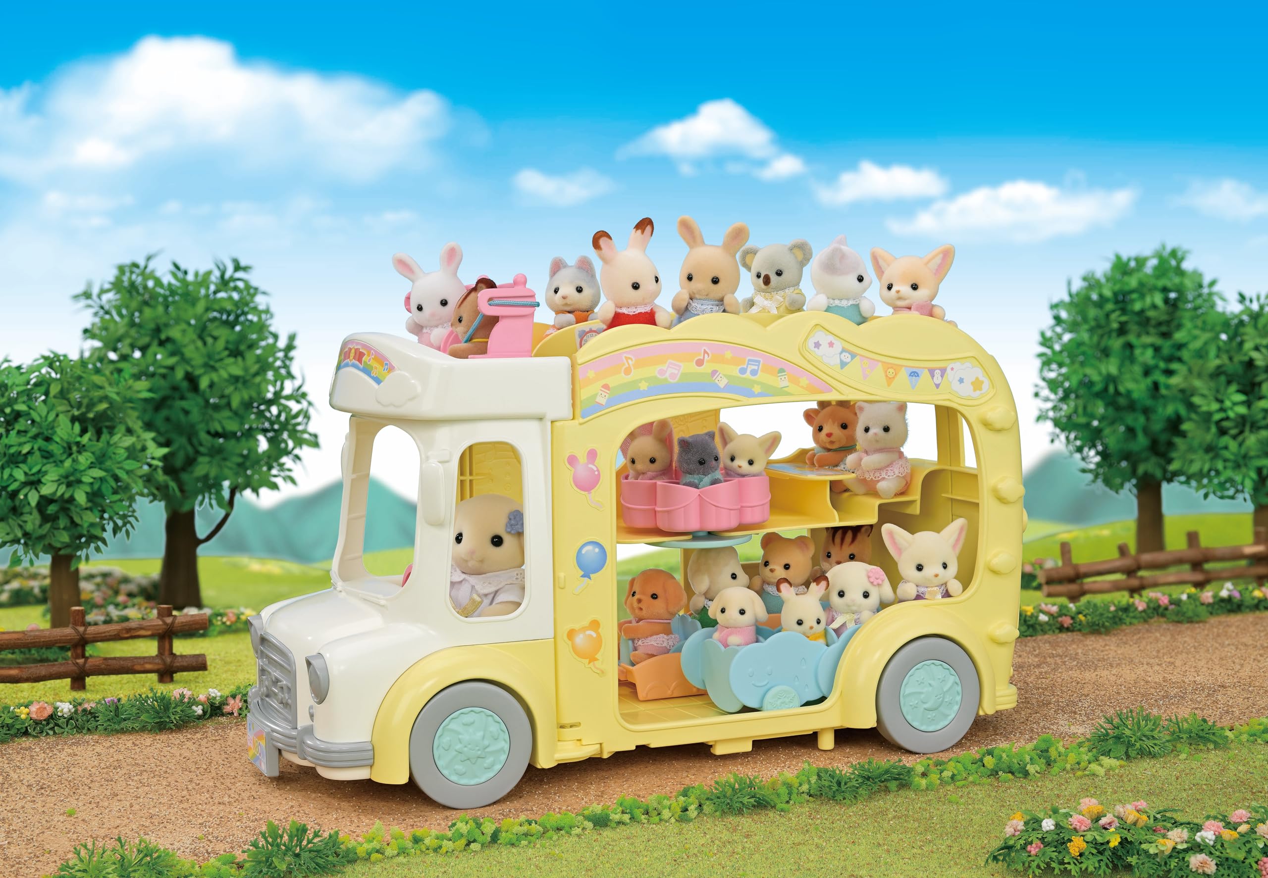 Sylvanian Families Rainbow Fun Nursery Bus Playset | Seats 28 Babies | Ages 3+ 3