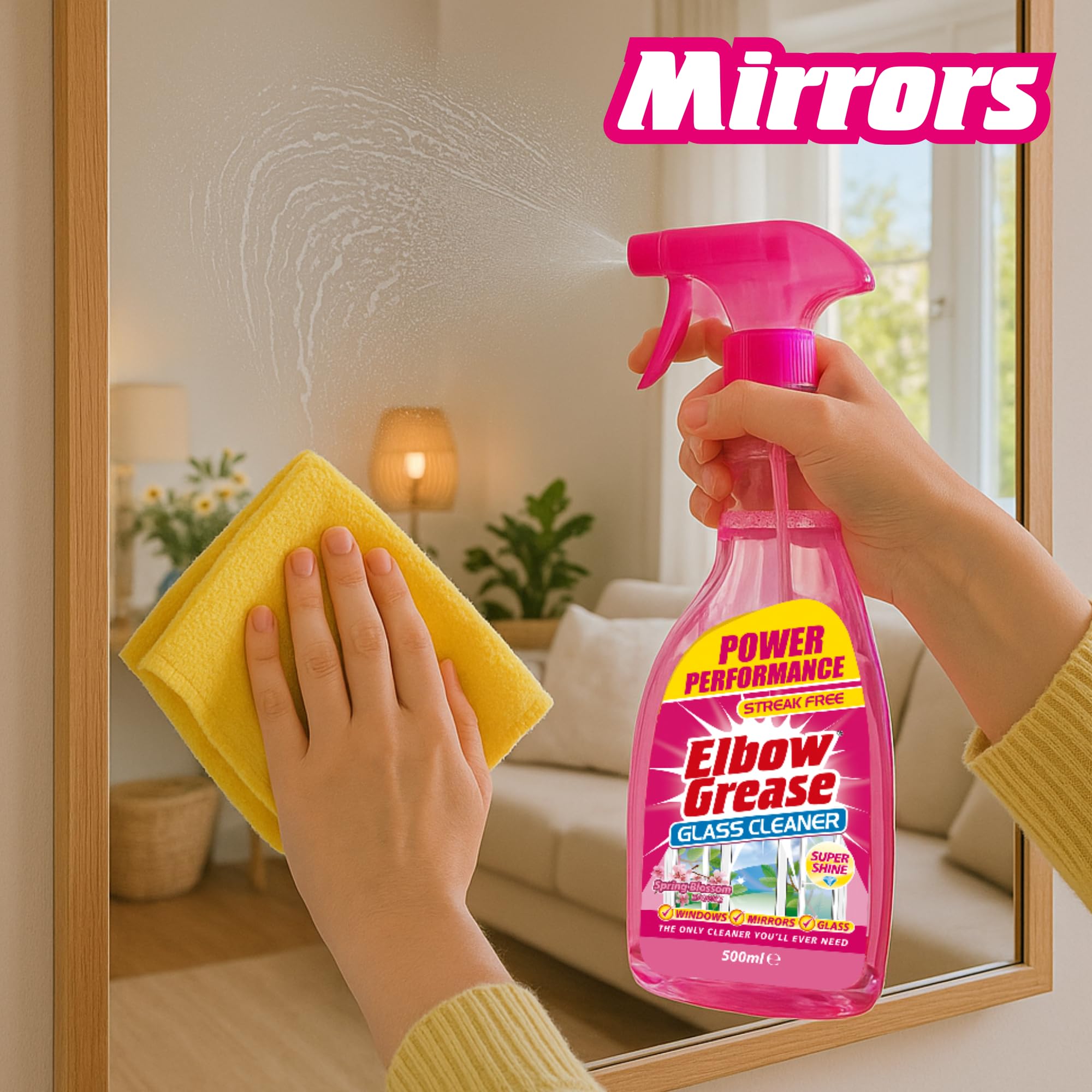 Elbow Grease Pink Glass Cleaner - Streak Free Shine | Spring Blossom Scent | 500ml Spray 8