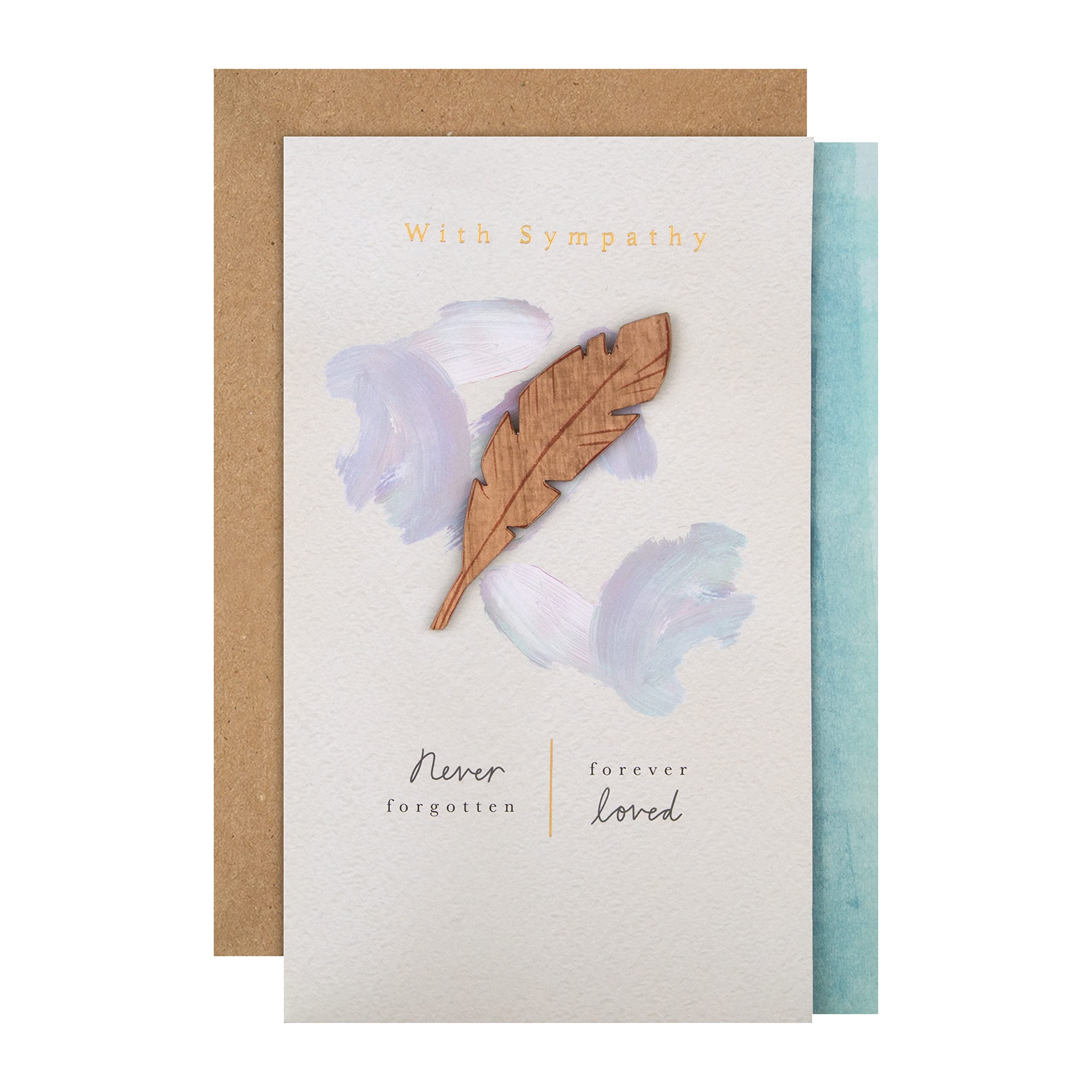 Hallmark Sympathy Card - Wooden Feather Design, Gold Foil Accents | FSC Certified | Pack of 1