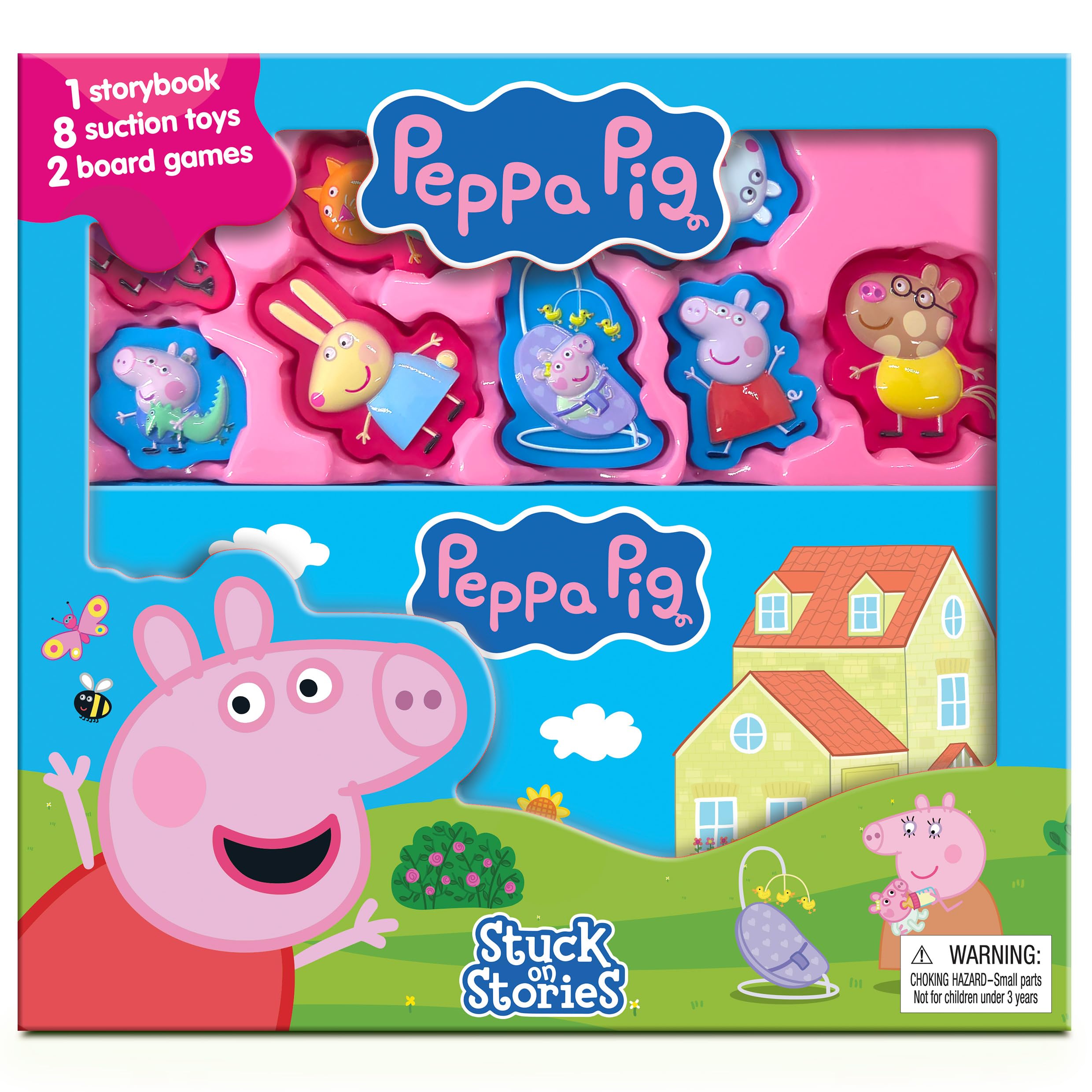 Phidal Peppa Pig Stuck on Stories Activity Book - 16-Page Storybook, 8 Toy Suction Cups, 2 Board Games | Ages 3+