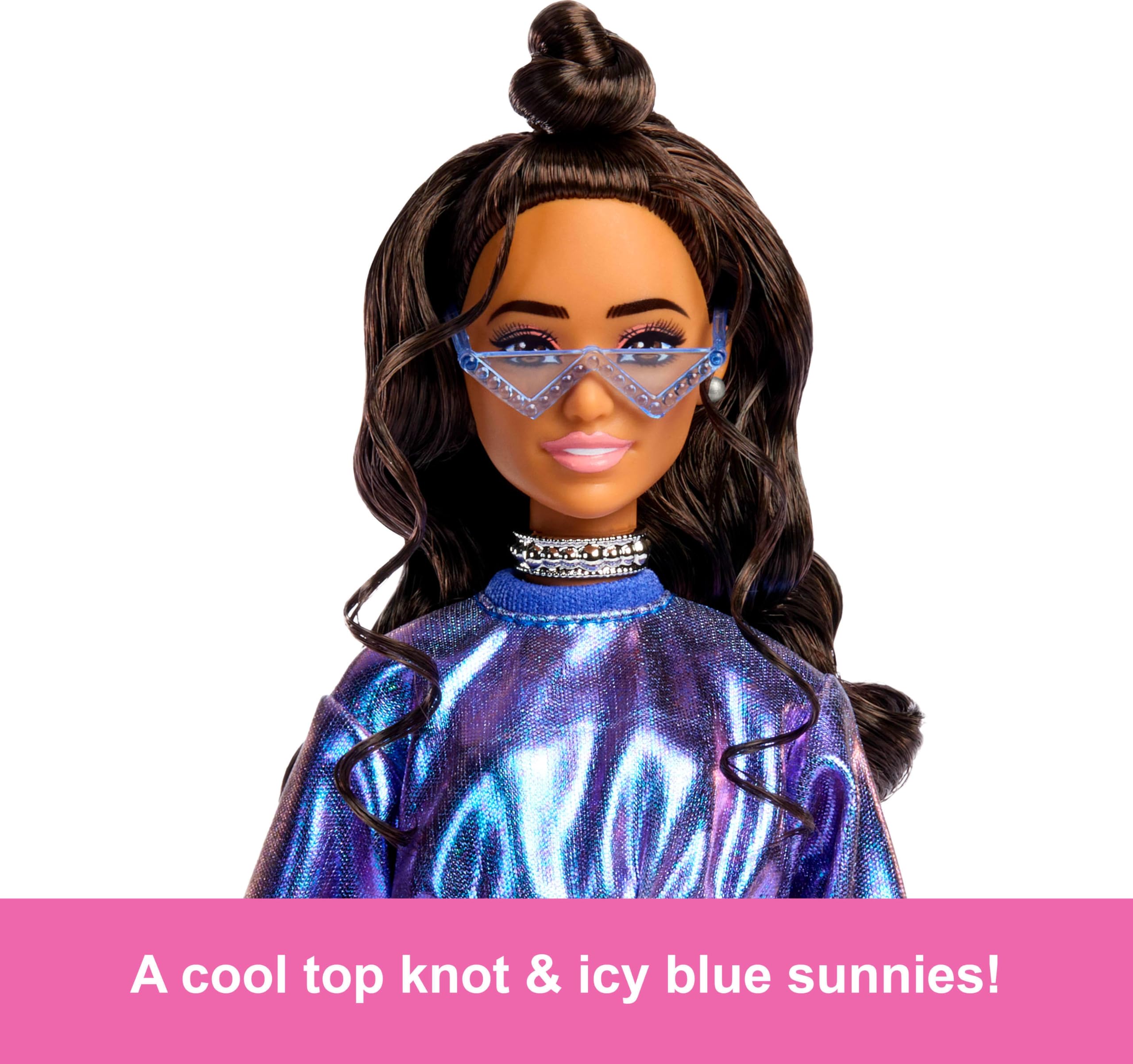 Barbie Deluxe Style Doll #7 - Metallic Blue Outfit | Wavy Brown Hair | Ages 4+ 3