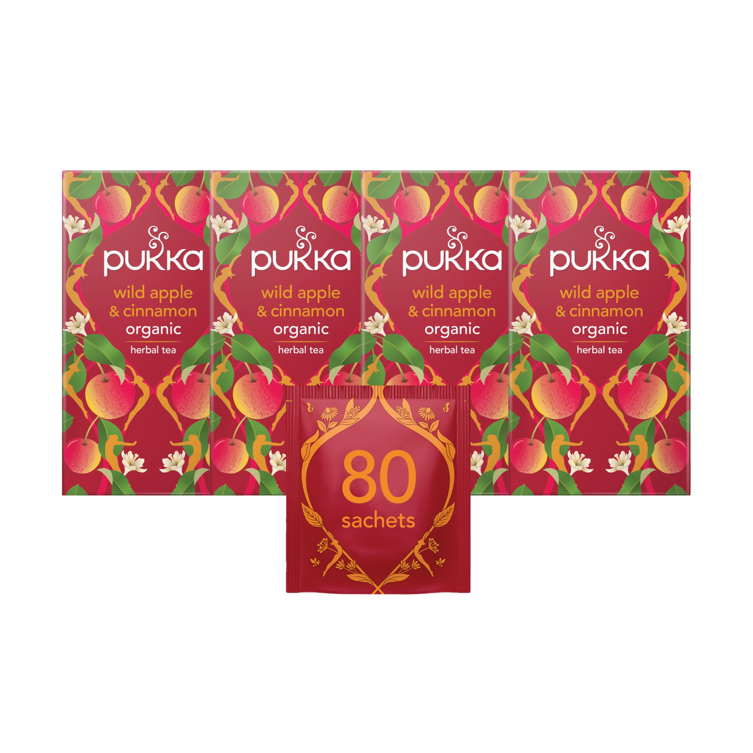 Pukka Herbs Wild Apple and Cinnamon Organic Herbal Tea - 80 Count (Pack of 4)