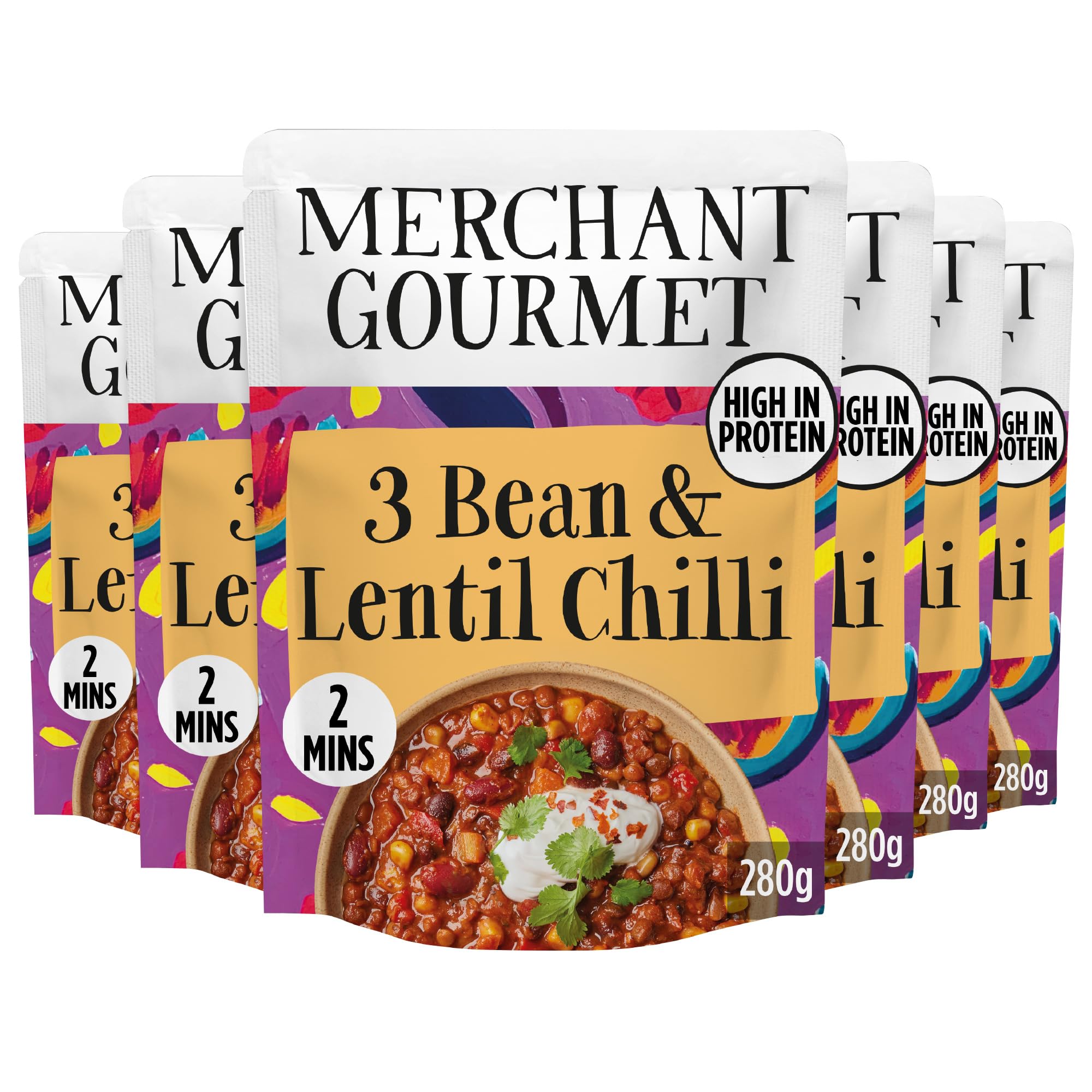 Merchant Gourmet Ready-to-Eat 3-Bean & Lentil Chilli with Chipotle | 6 x 280g Pouches | High Protein & Fibre 1