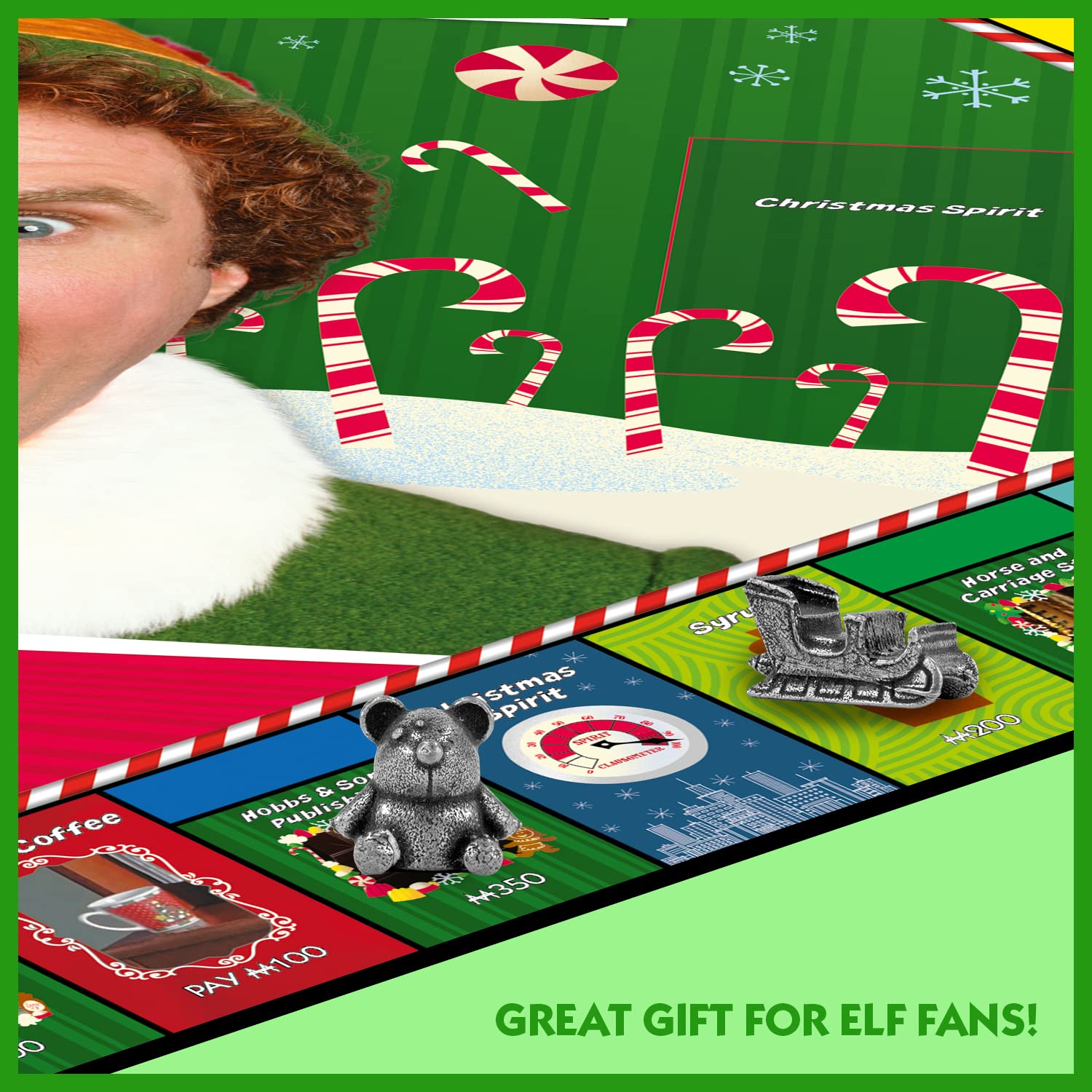 Winning Moves Elf Monopoly Board Game - Festive Token Edition with Santa's Workshop and Empire State Building 9