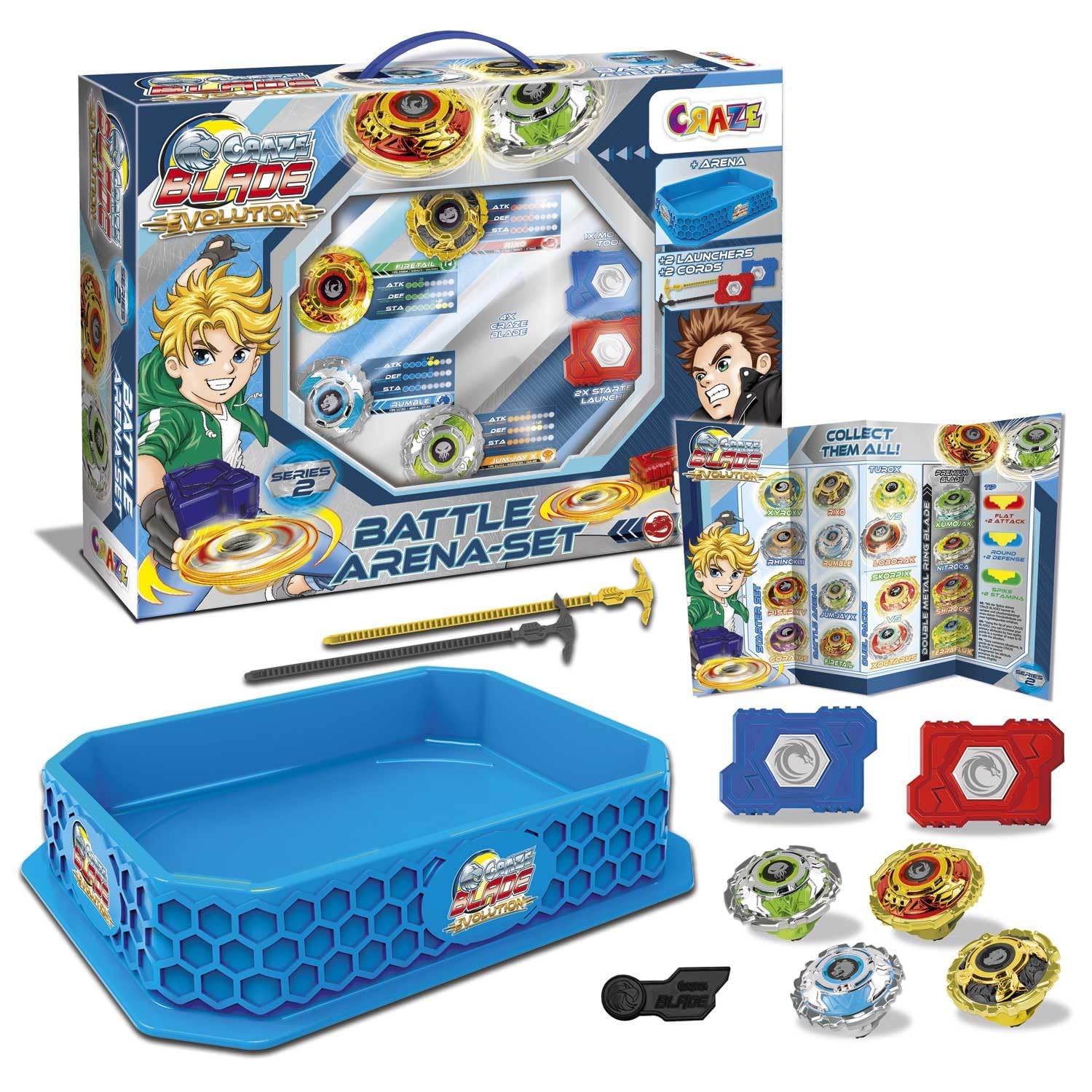 CRAZE BLADE XXL Battle Set - 4 Metal Spinning Tops with Launchers & Arena
