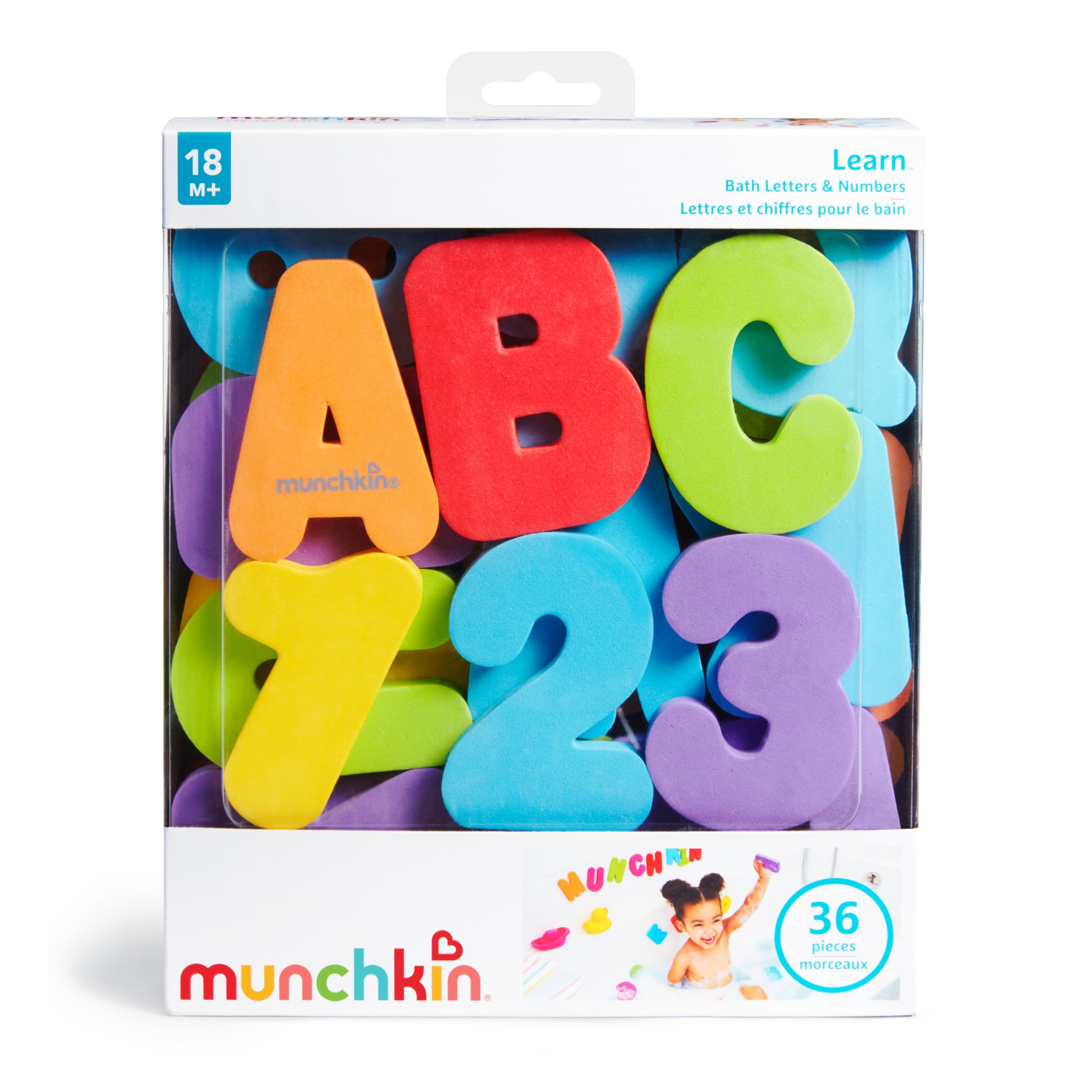 Munchkin Learn Baby Bath Foam Letters & Numbers - Sticks to Tiles | Educational Toy | 72 Pieces