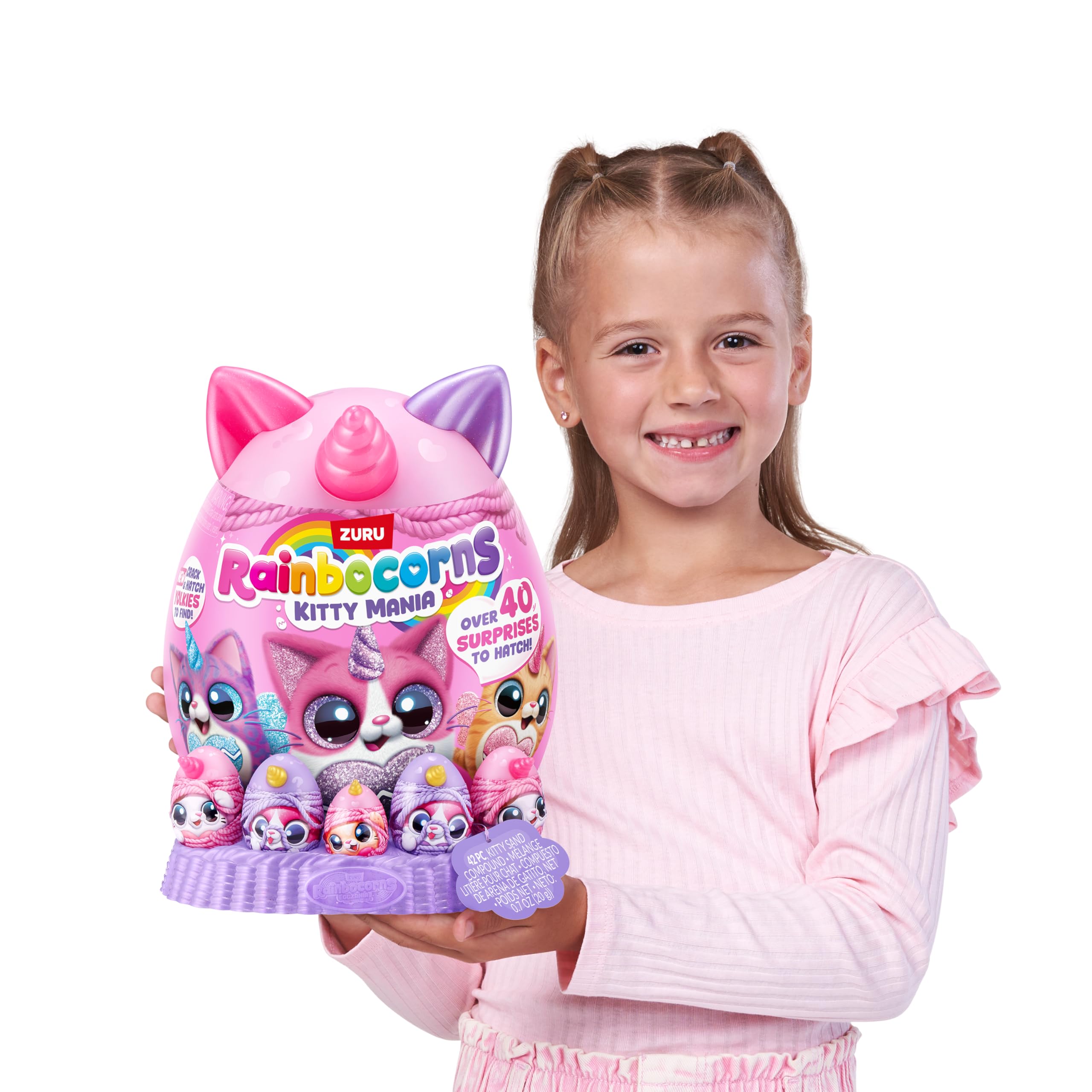 Rainbocorns Kitty Mania Pink-White Cat (PURRL) - Hug-to-Hatch Plush Toy with 40+ Surprises 7