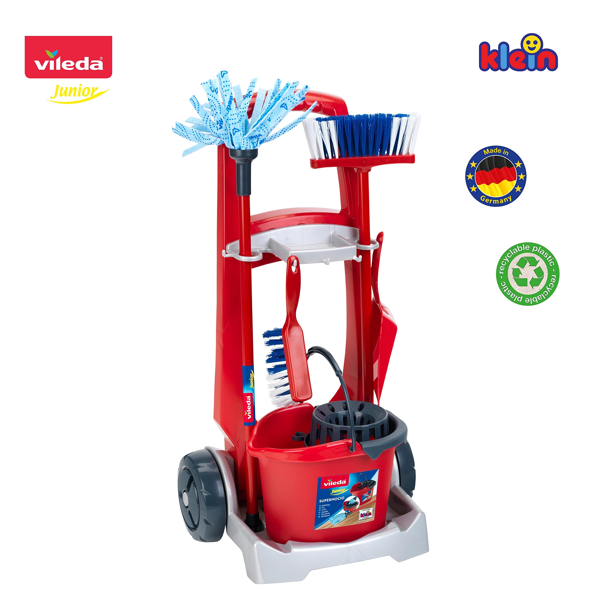 Theo Klein 6741 Vileda Broom Trolley Playset - Includes Mop, Bucket, Broom & Dustpan - Pretend Play for Ages 3+ 10