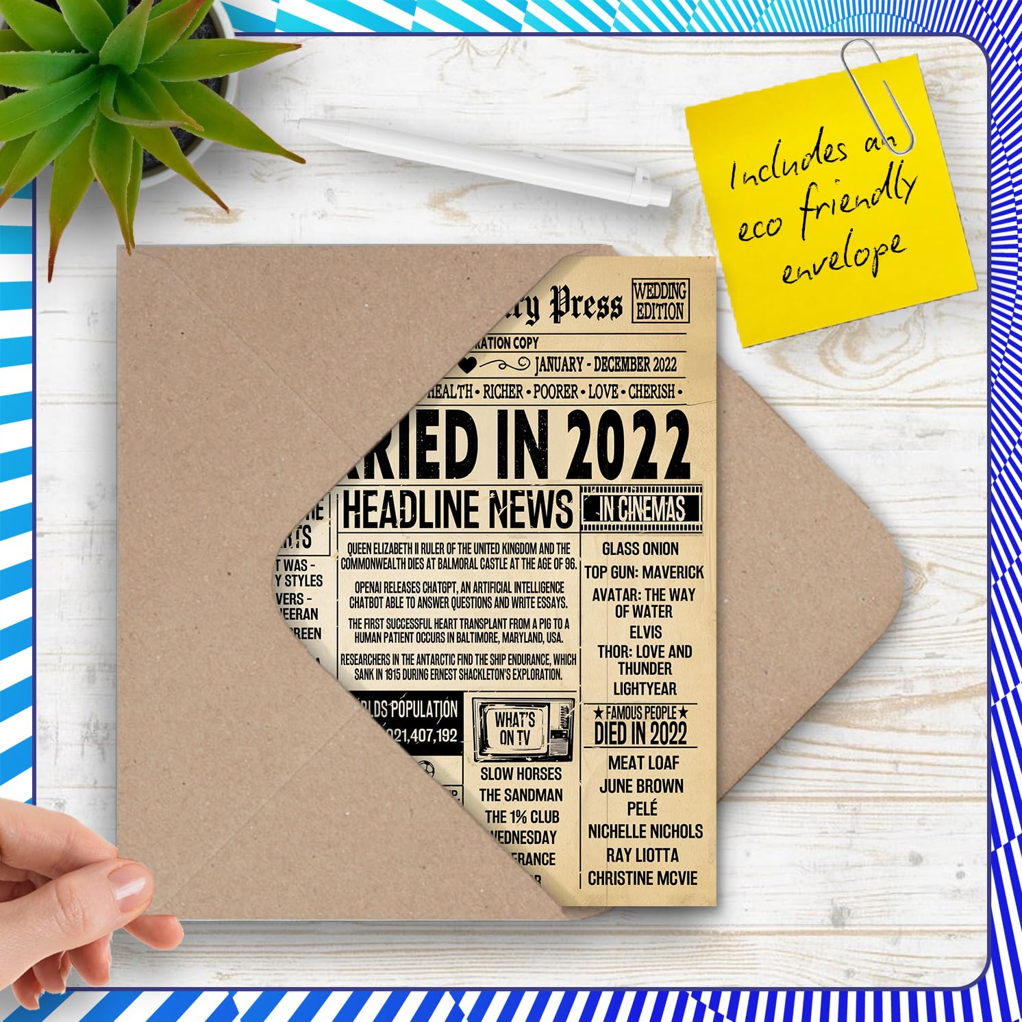 Stuff4 4th Anniversary Card for Women Men | Vintage Newspaper Married in 2022 | 5x7 Inch Greeting Card 5