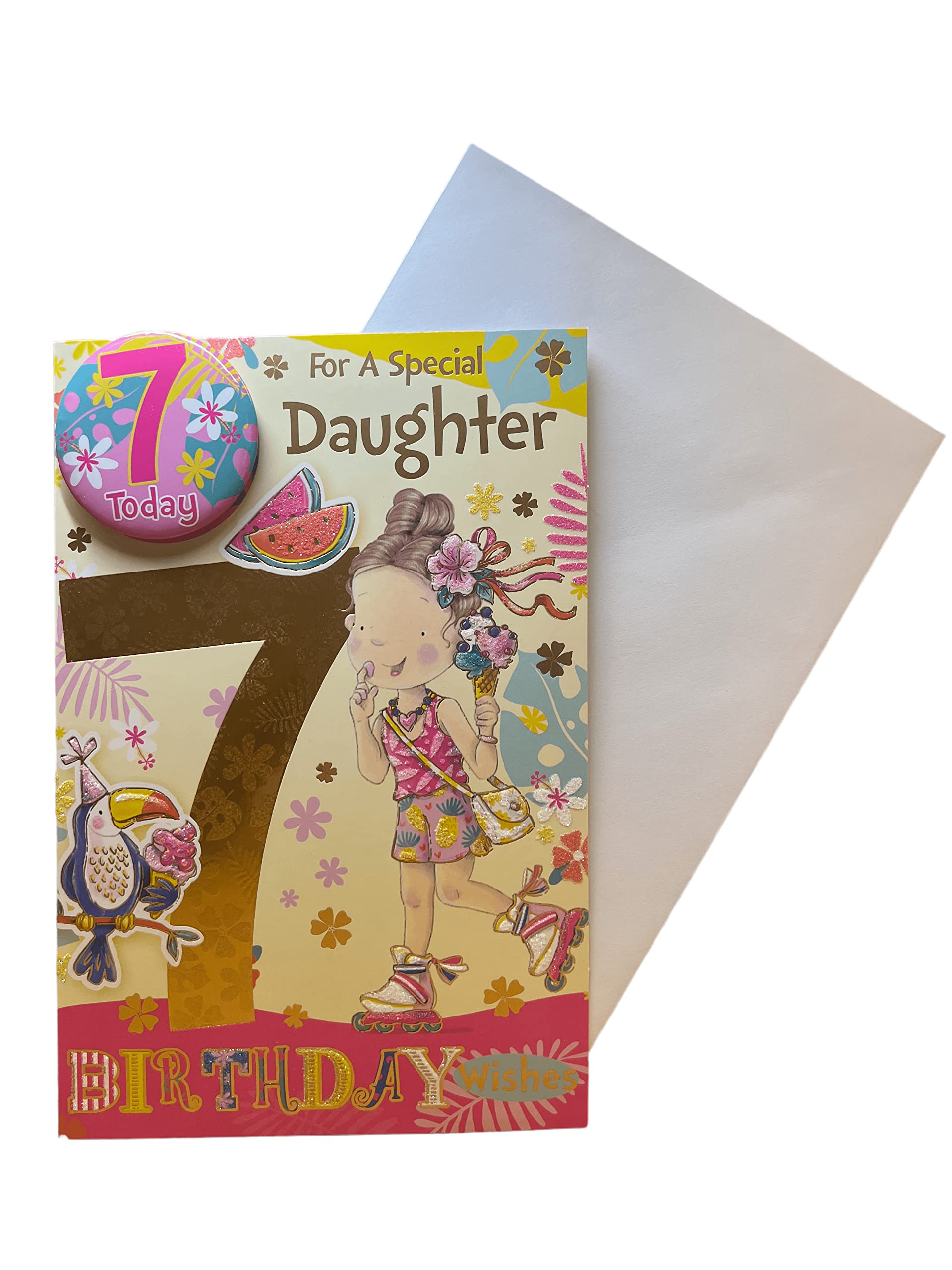 Xpress Yourself Daughter Age 7 Birthday Greeting Card | Includes Badge & Envelope | 22.8 x 15.3 cm 1