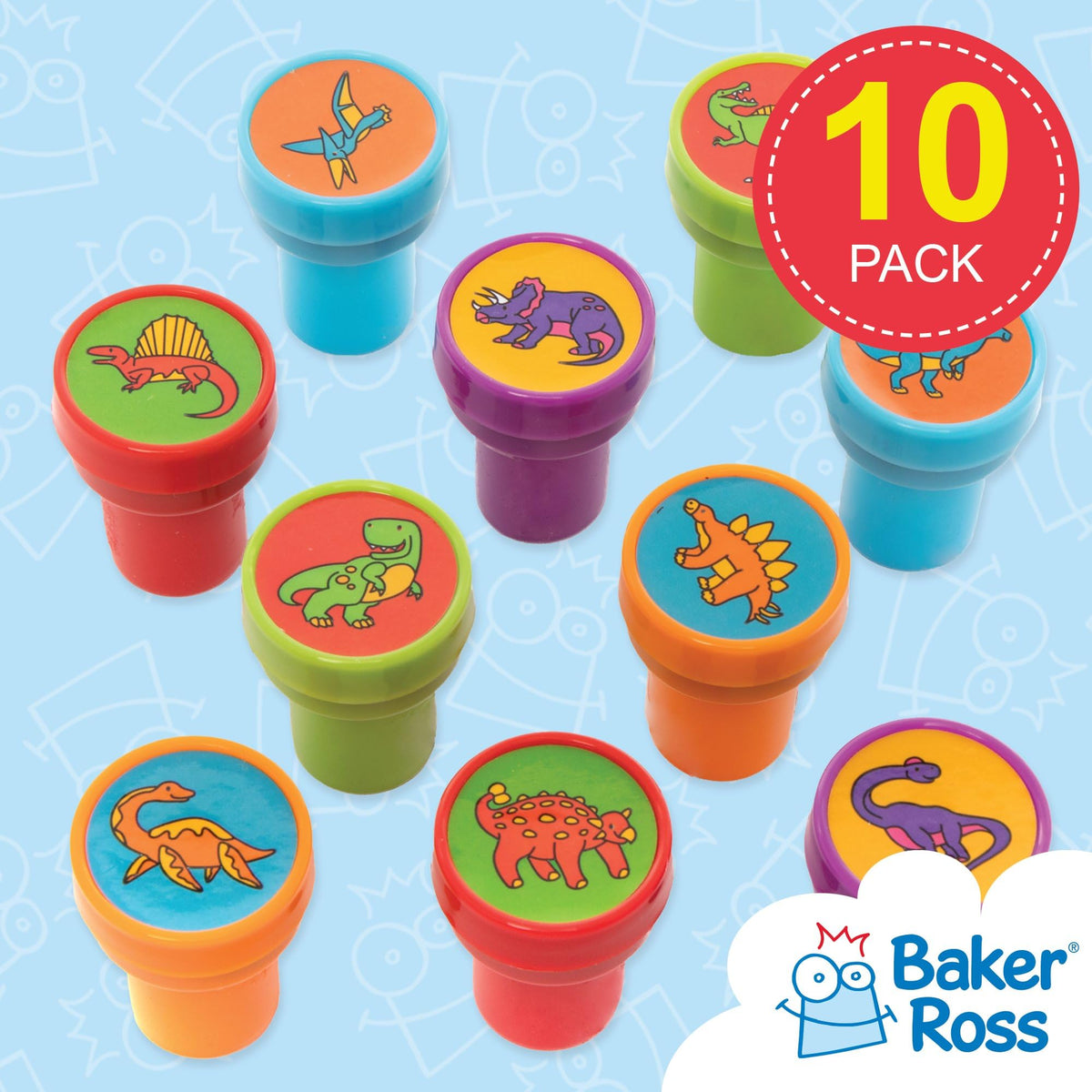 Baker Ross Dinosaur Self-Inking Stampers - 10 Pack, 20mm