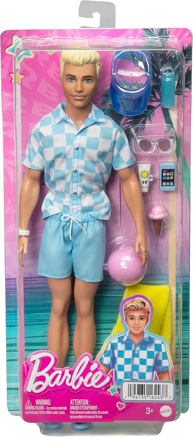 Barbie Ken Beach Doll - Blue Swim Outfit with Accessories, Ages 36 Months+